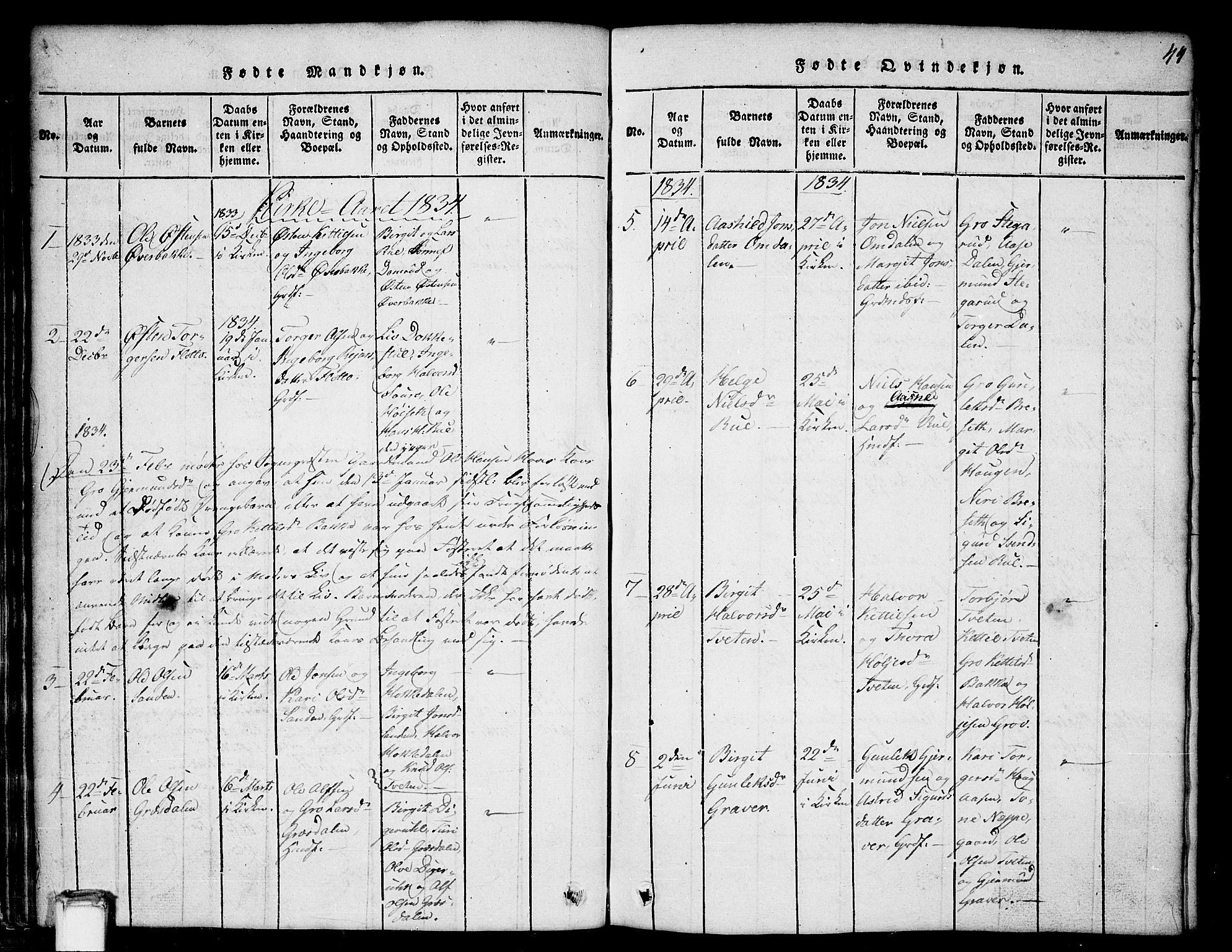 Gransherad kirkebøker, SAKO/A-267/G/Gb/L0001: Parish register (copy) no. II 1, 1815-1860, p. 44