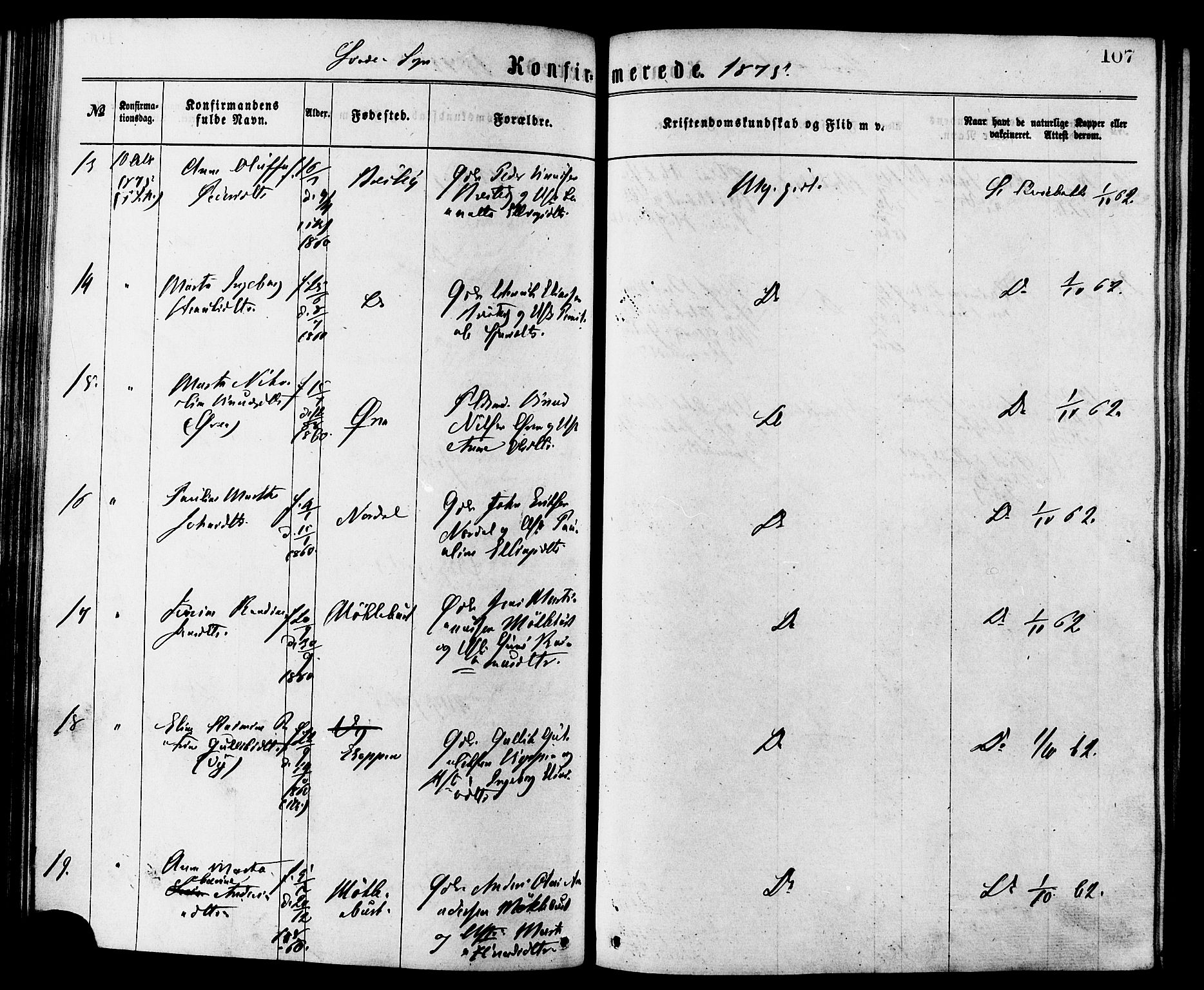 Ministerialprotokoller, klokkerbøker og fødselsregistre - Møre og Romsdal, AV/SAT-A-1454/502/L0024: Parish register (official) no. 502A02, 1873-1884, p. 107