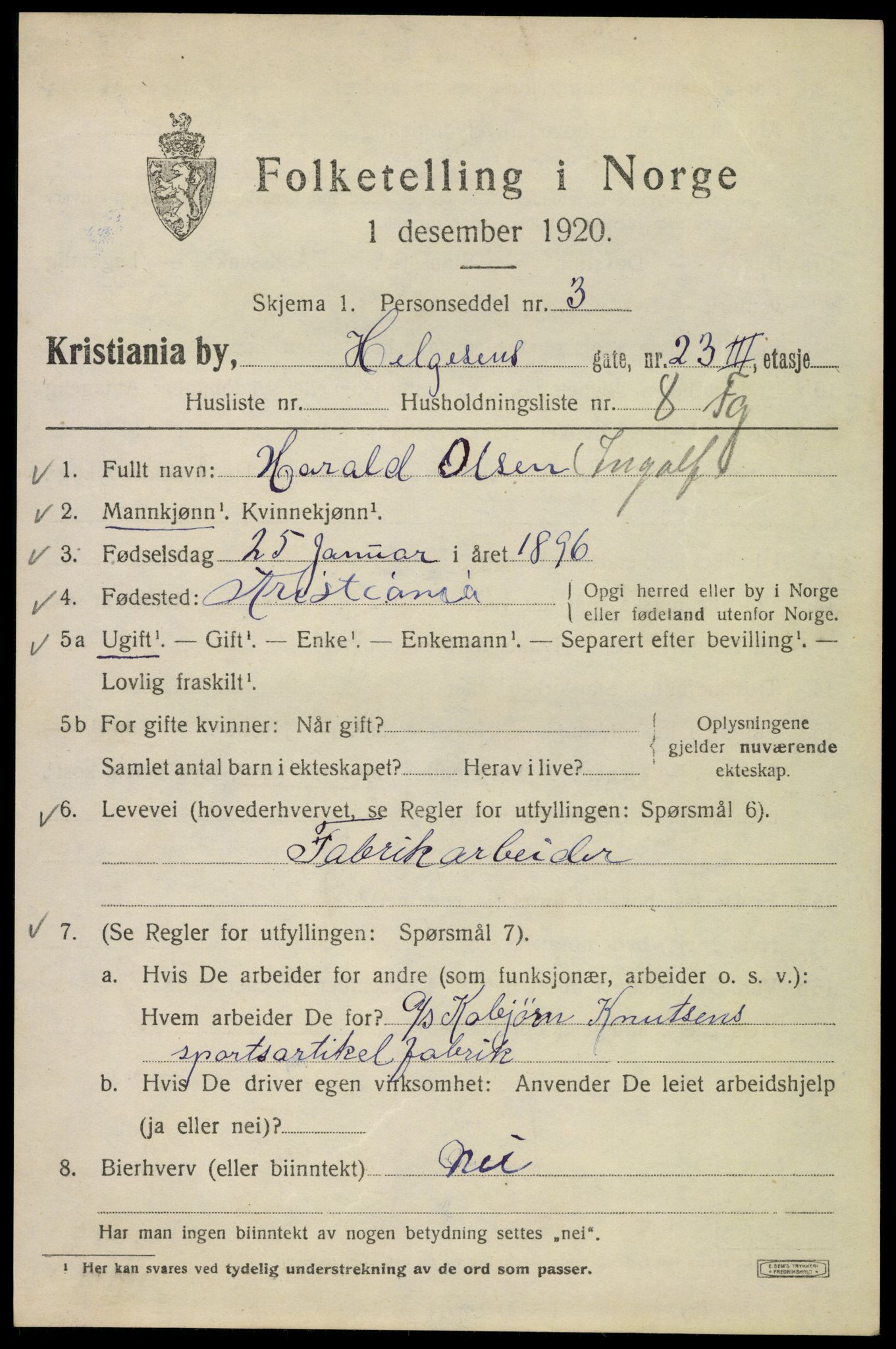 SAO, 1920 census for Kristiania, 1920, p. 284289