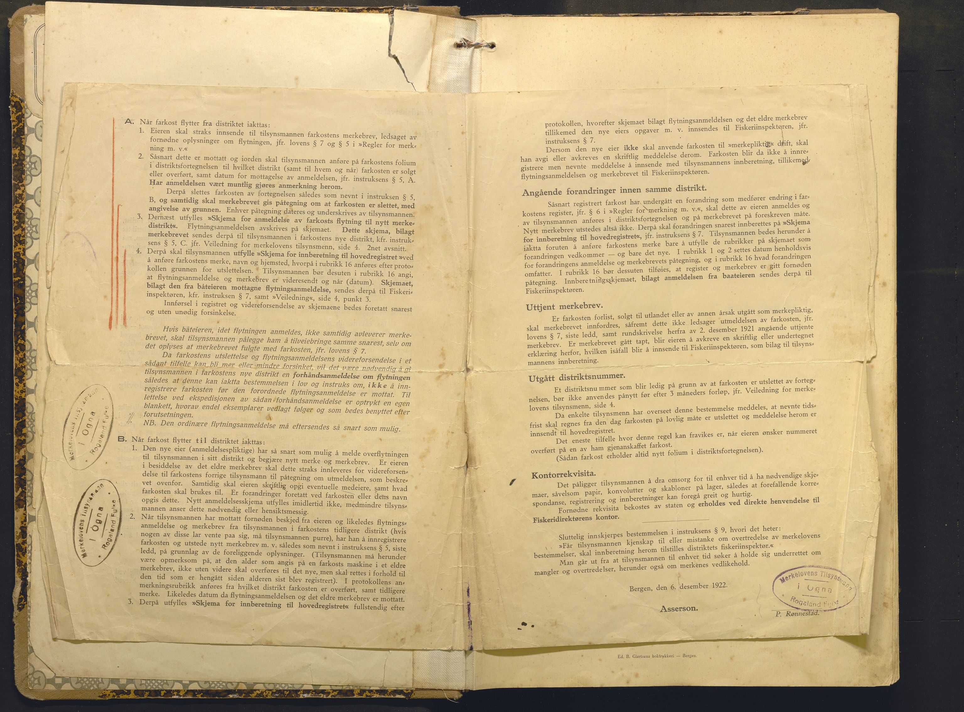 Fiskeridirektoratet - 1 Adm. ledelse - 13 Båtkontoret, AV/SAB-A-2003/I/Ia/Iai/L0075: 135.0928/1 Merkeprotokoll - Ogna, 1920-1963
