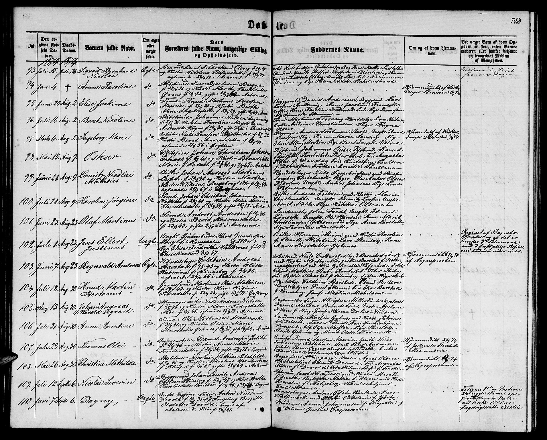 Ministerialprotokoller, klokkerbøker og fødselsregistre - Møre og Romsdal, AV/SAT-A-1454/529/L0465: Parish register (copy) no. 529C02, 1868-1877, p. 59