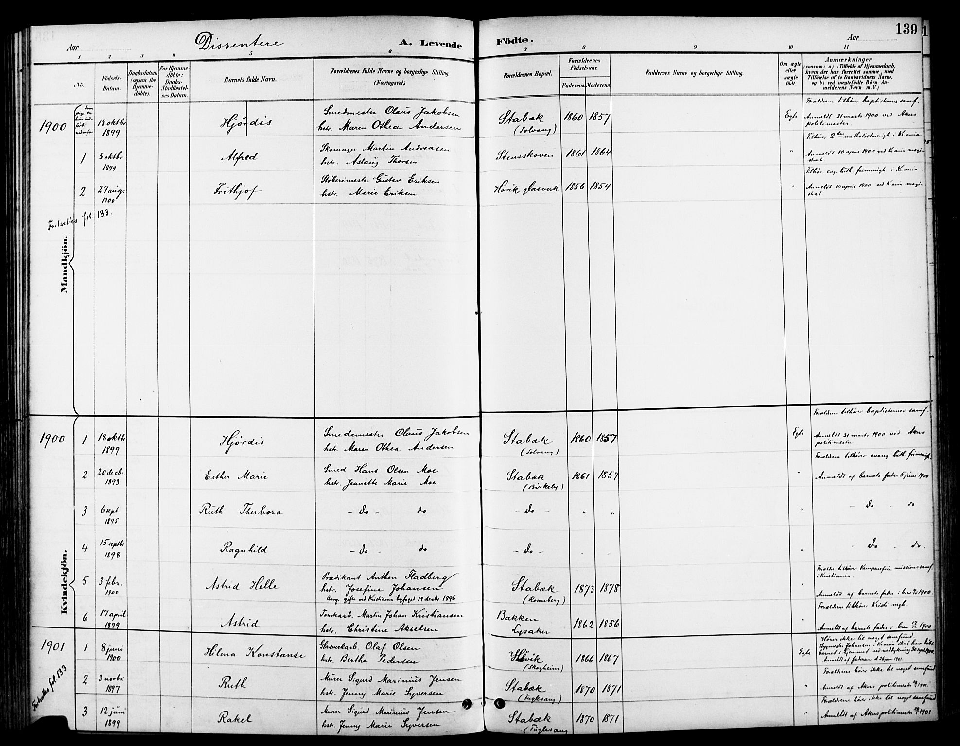 Asker prestekontor Kirkebøker, SAO/A-10256a/F/Fc/L0003: Parish register (official) no. III 3, 1892-1904, p. 139