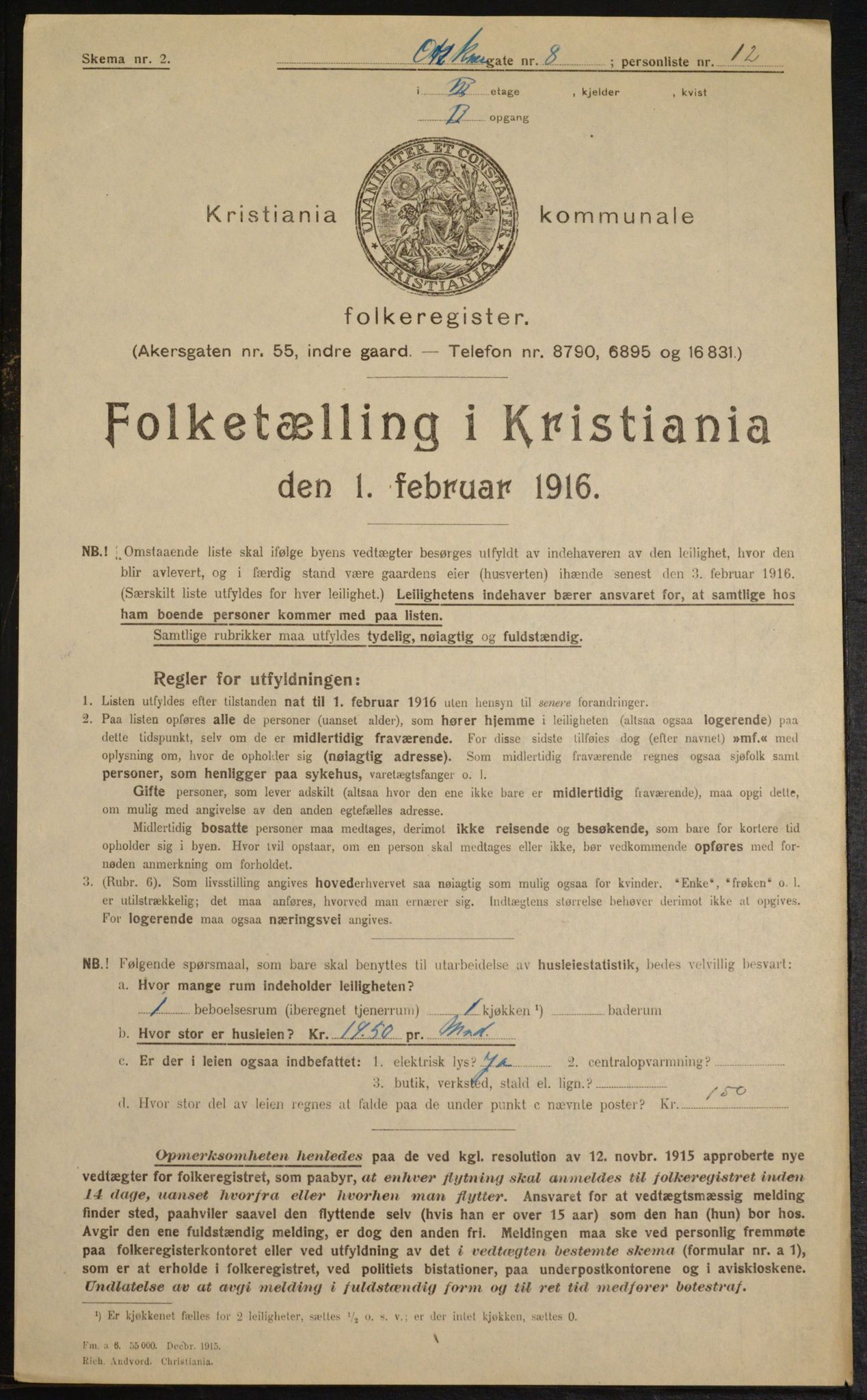 OBA, Municipal Census 1916 for Kristiania, 1916, p. 77955