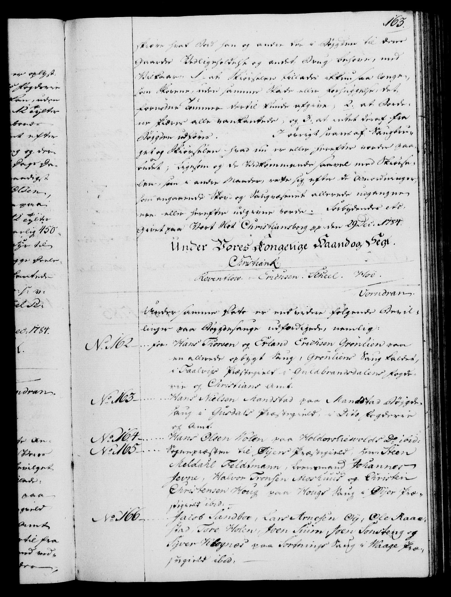 Rentekammeret, Kammerkanselliet, AV/RA-EA-3111/G/Gg/Gga/L0013: Norsk ekspedisjonsprotokoll med register (merket RK 53.13), 1784-1787, p. 163