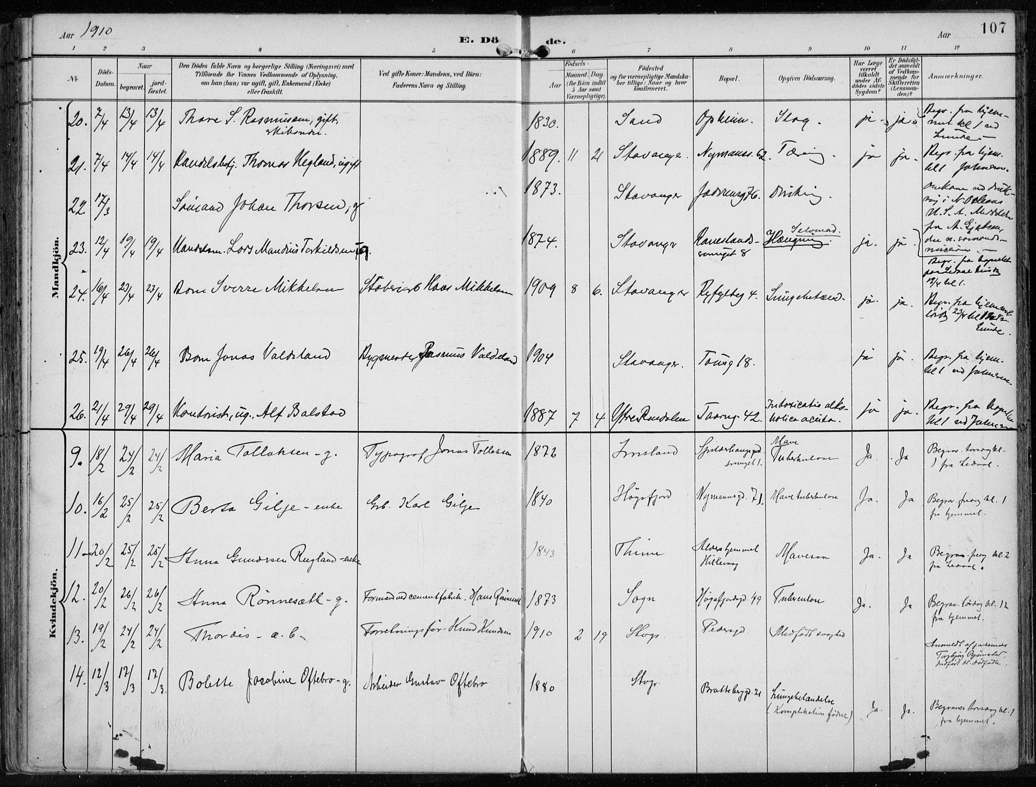 St. Johannes sokneprestkontor, SAST/A-101814/001/30/30BA/L0005: Parish register (official) no. A 5, 1898-1919, p. 107