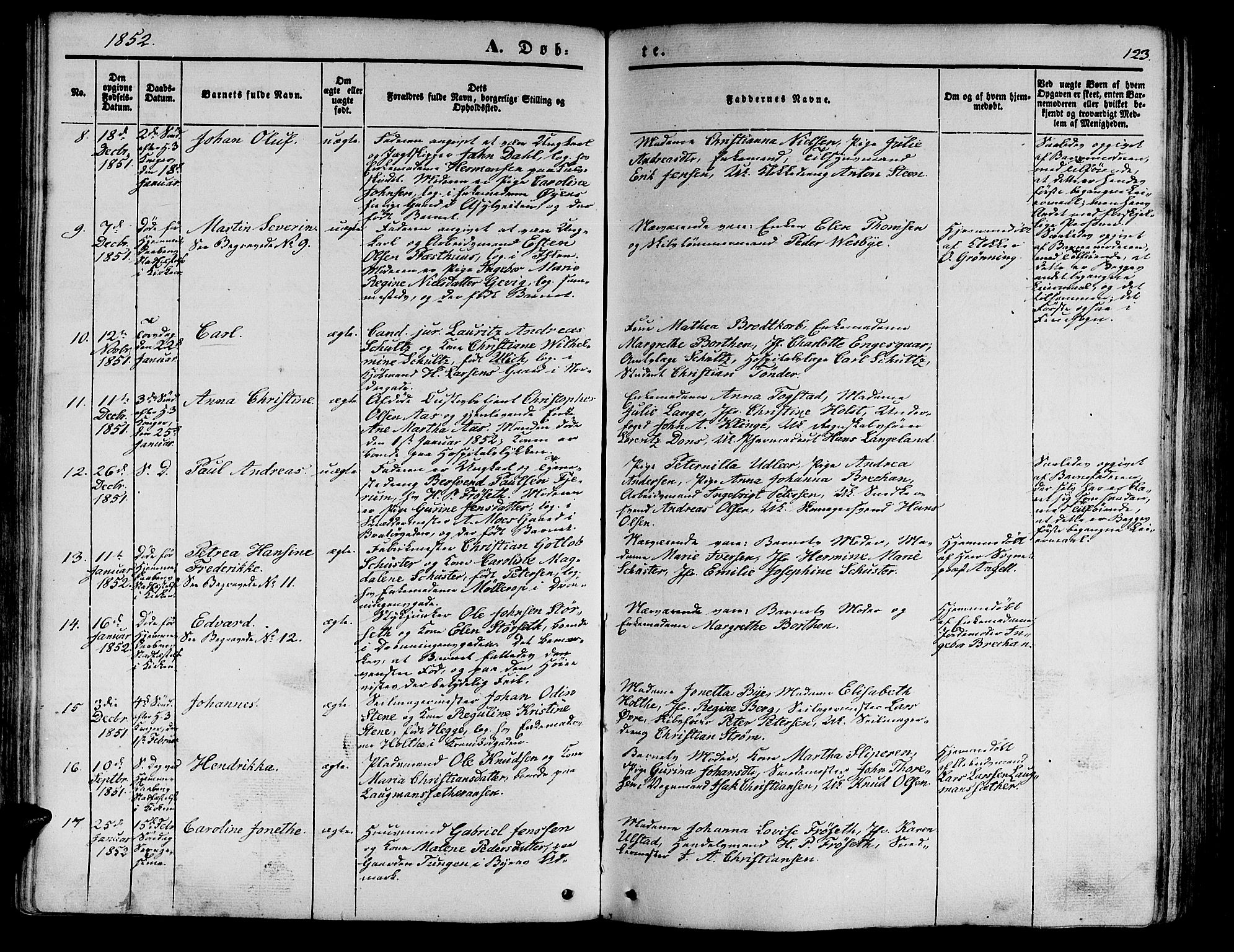 Ministerialprotokoller, klokkerbøker og fødselsregistre - Sør-Trøndelag, SAT/A-1456/602/L0137: Parish register (copy) no. 602C05, 1846-1856, p. 123