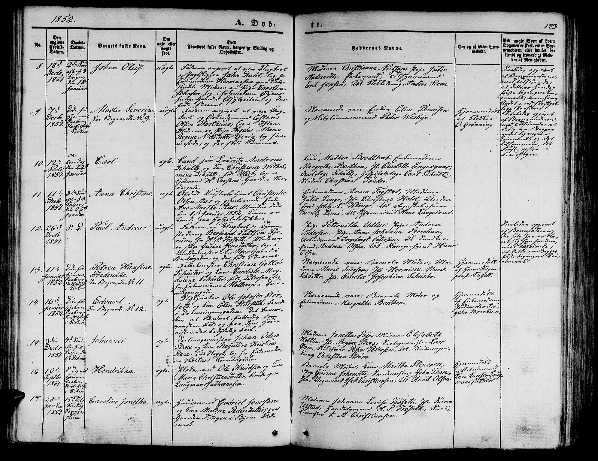 Ministerialprotokoller, klokkerbøker og fødselsregistre - Sør-Trøndelag, AV/SAT-A-1456/602/L0137: Parish register (copy) no. 602C05, 1846-1856, p. 123