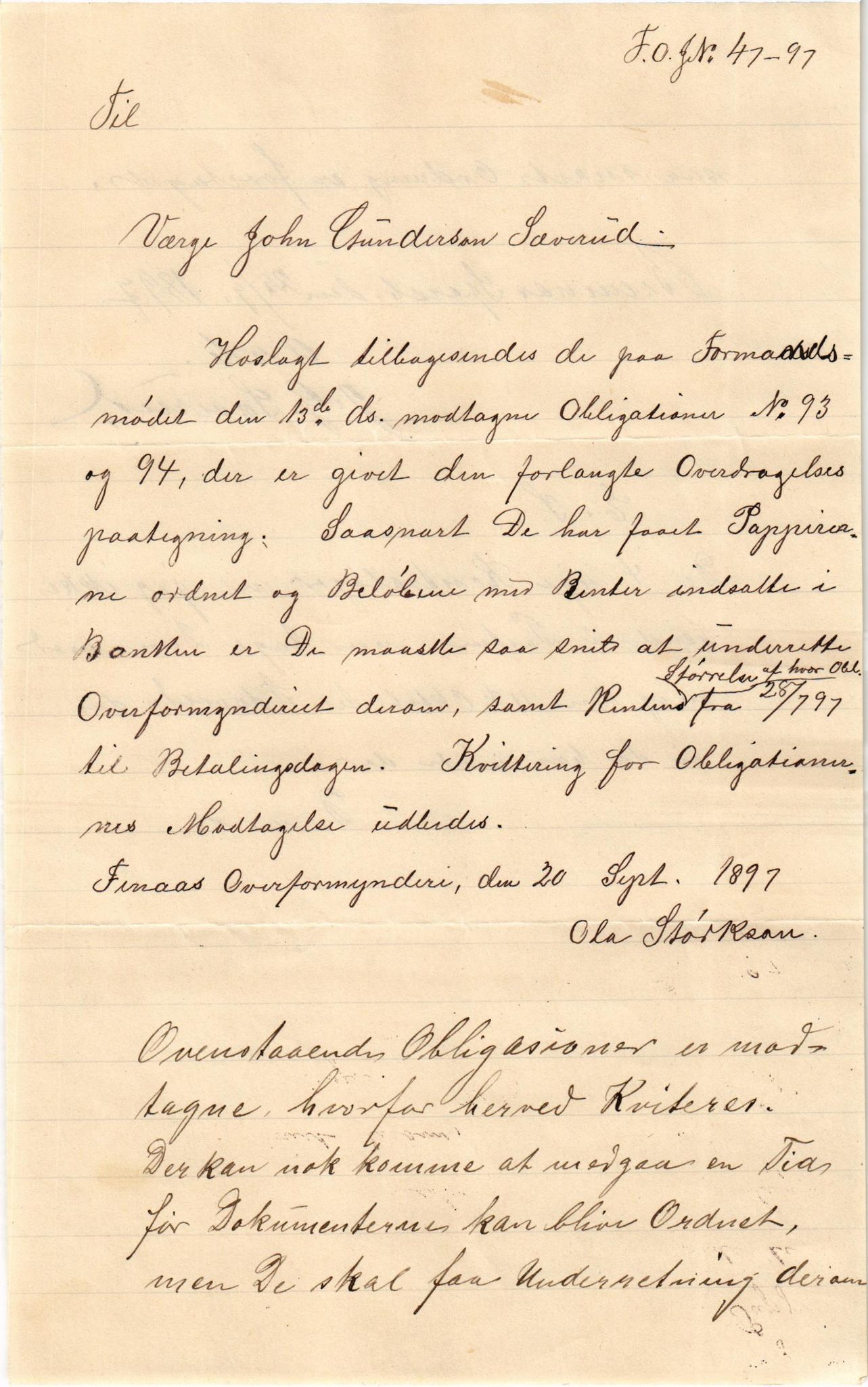 Finnaas kommune. Overformynderiet, IKAH/1218a-812/D/Da/Daa/L0002/0001: Kronologisk ordna korrespondanse / Kronologisk ordna korrespondanse, 1896-1900, p. 58