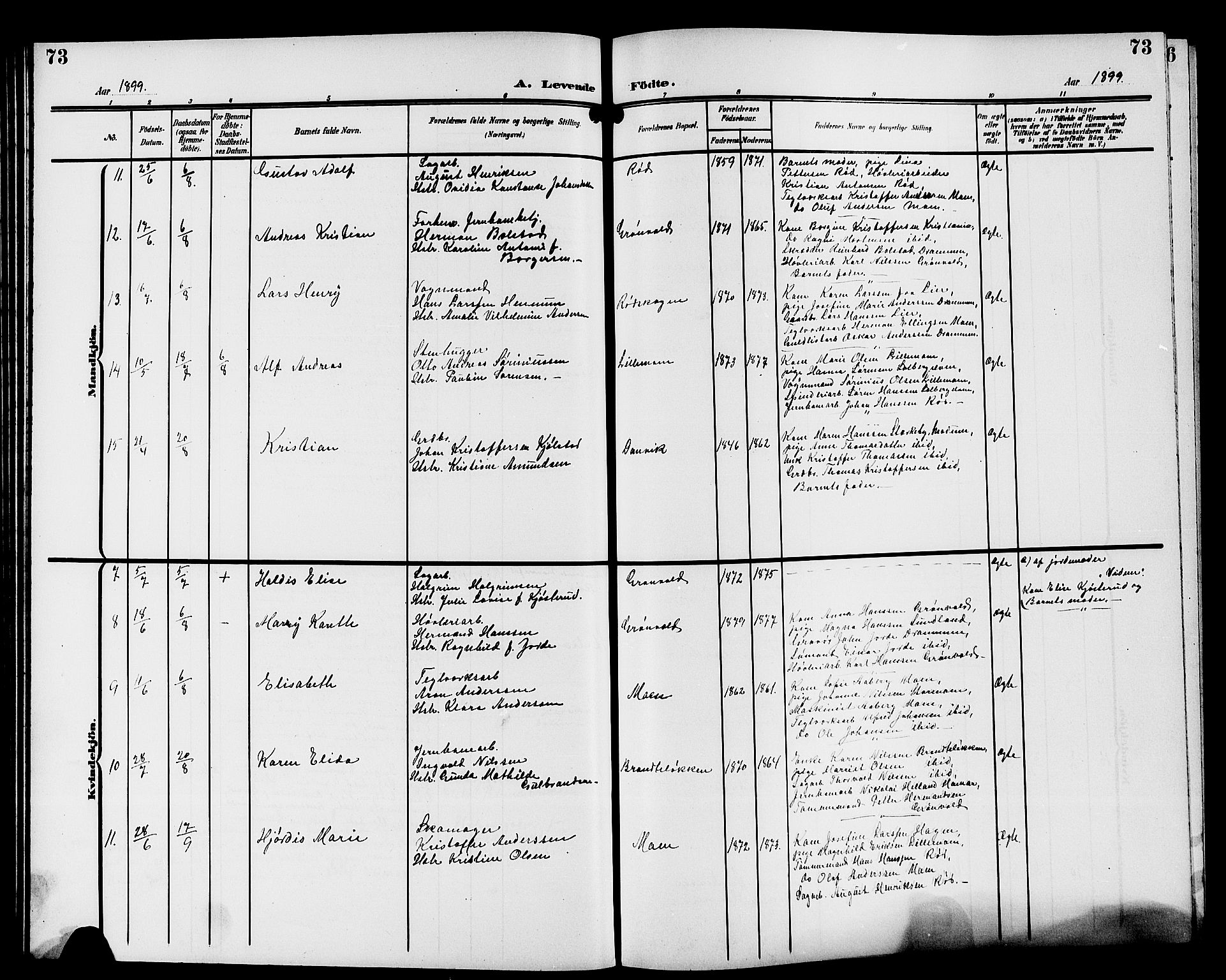 Strømsgodset kirkebøker, AV/SAKO-A-324/G/Ga/L0002: Parish register (copy) no. 2, 1885-1910, p. 73