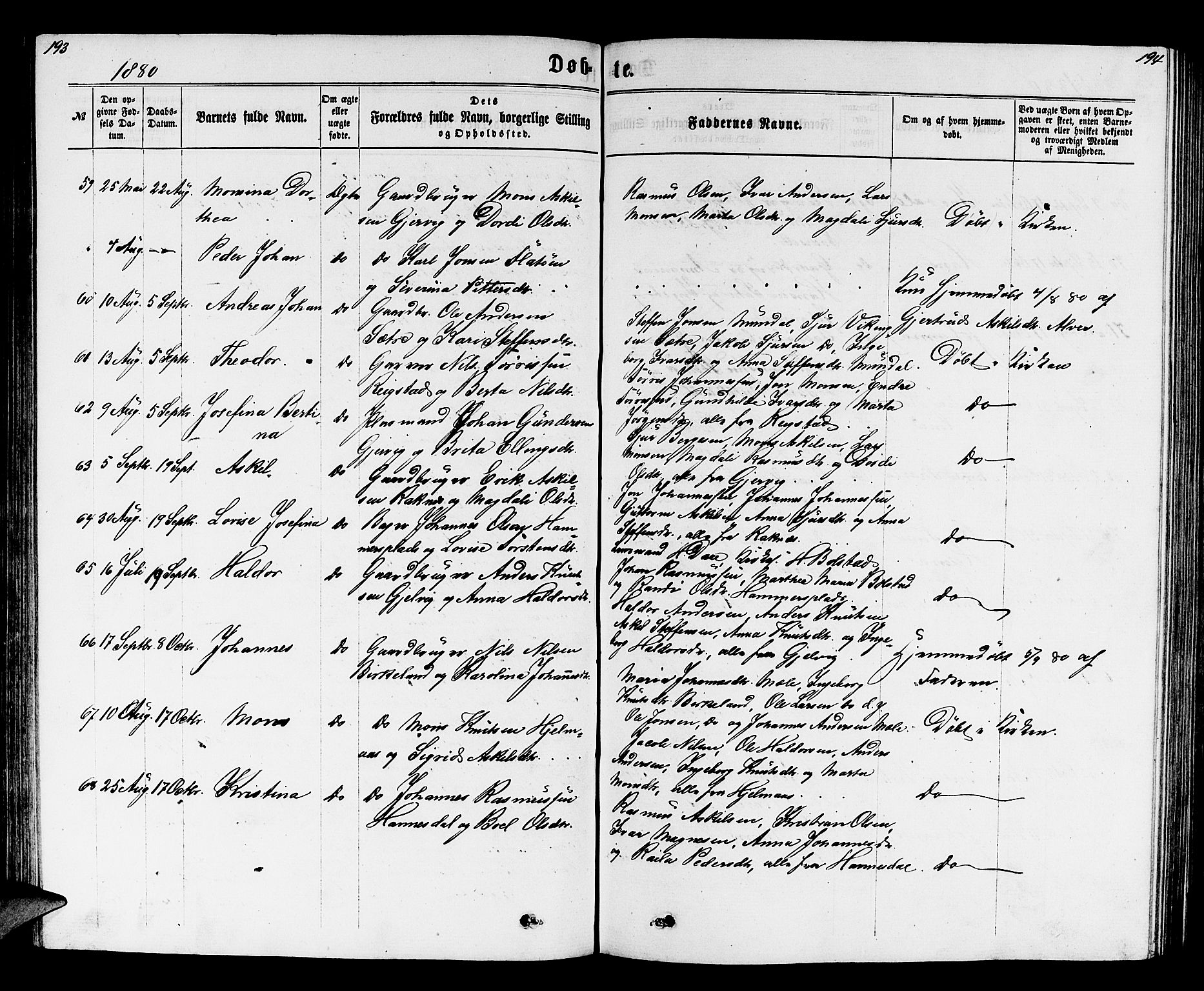 Hamre sokneprestembete, AV/SAB-A-75501/H/Ha/Hab: Parish register (copy) no. B 2, 1863-1880, p. 193-194