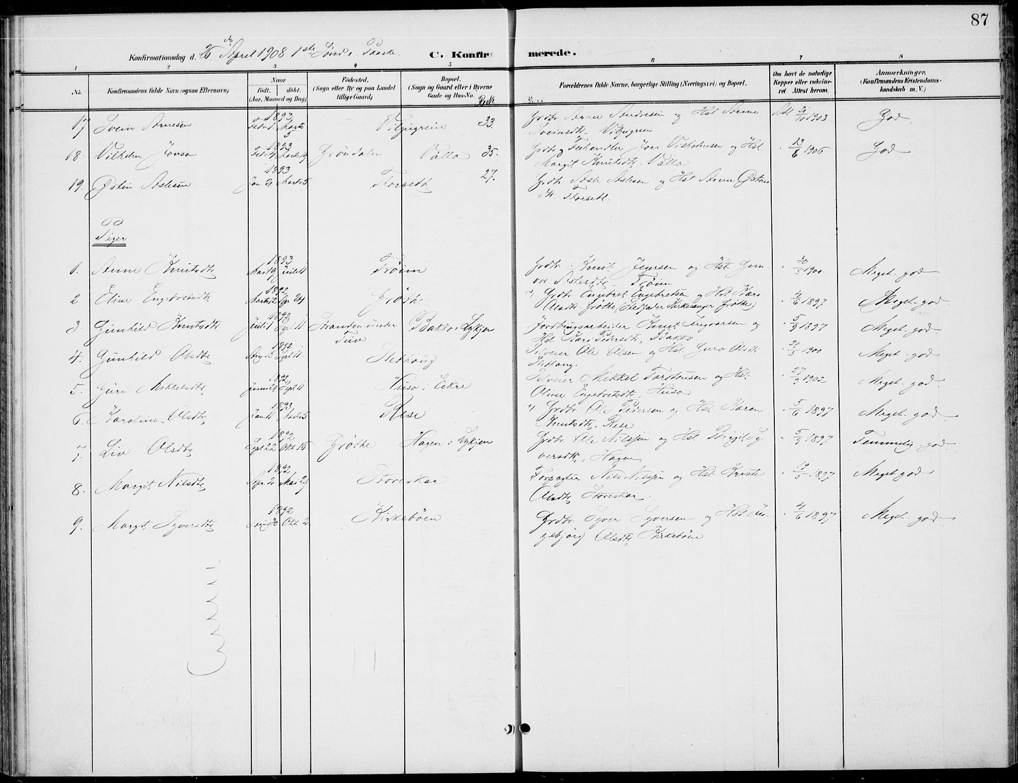 Gol kirkebøker, AV/SAKO-A-226/F/Fb/L0002: Parish register (official) no. II 2, 1900-1921, p. 87