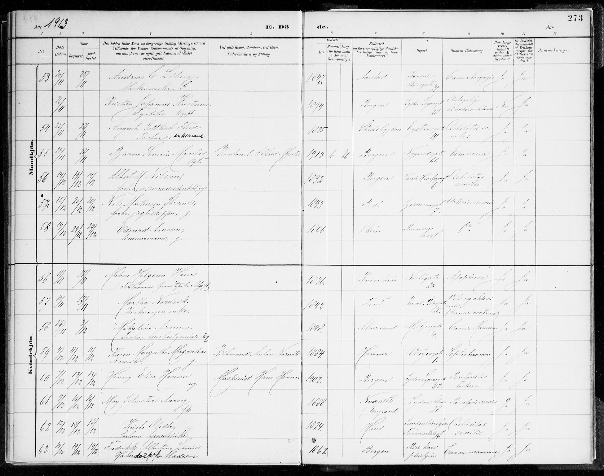 Johanneskirken sokneprestembete, AV/SAB-A-76001/H/Haa/L0019: Parish register (official) no. E 1, 1885-1915, p. 273