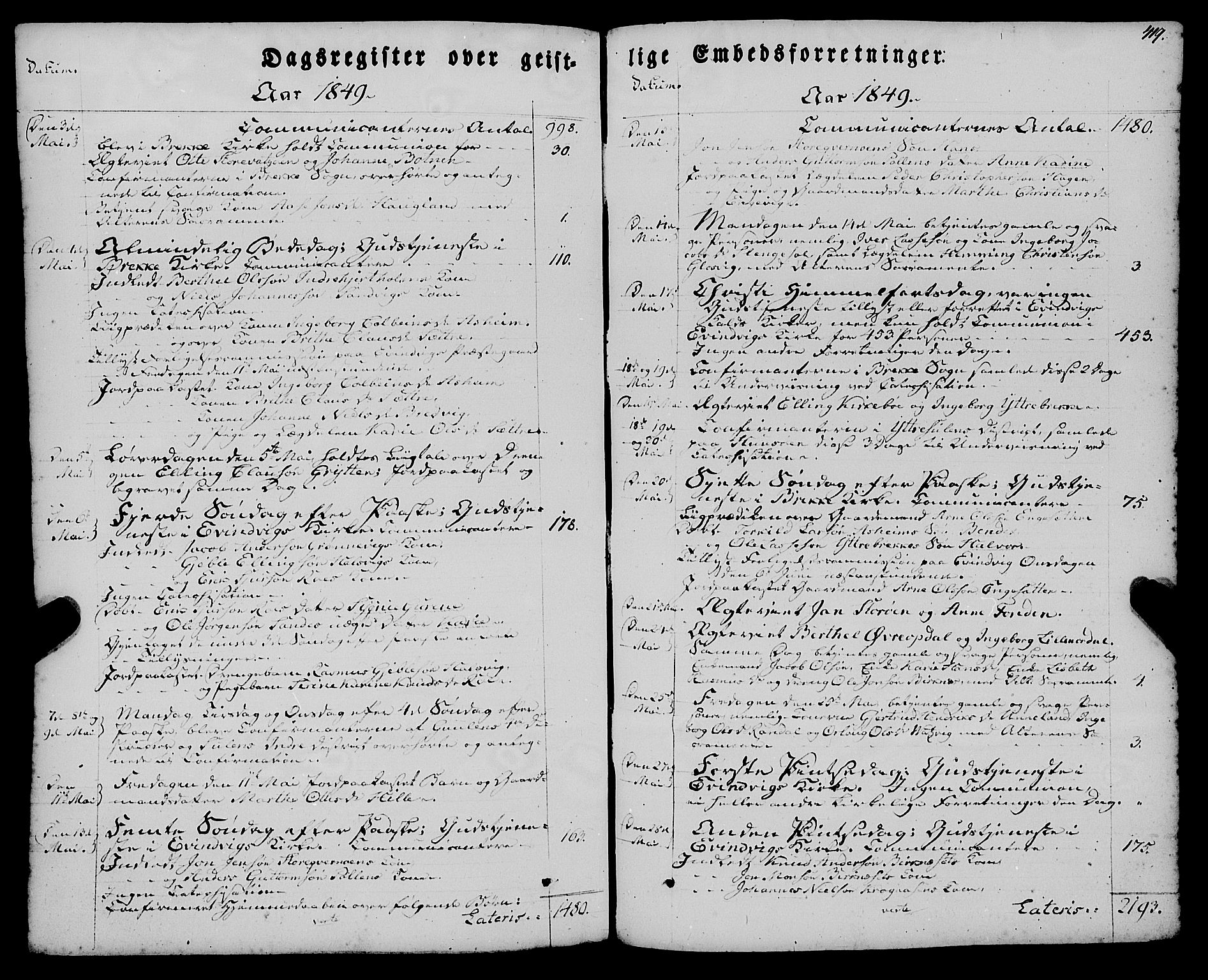 Gulen sokneprestembete, AV/SAB-A-80201/H/Haa/Haaa/L0021: Parish register (official) no. A 21, 1848-1858, p. 419