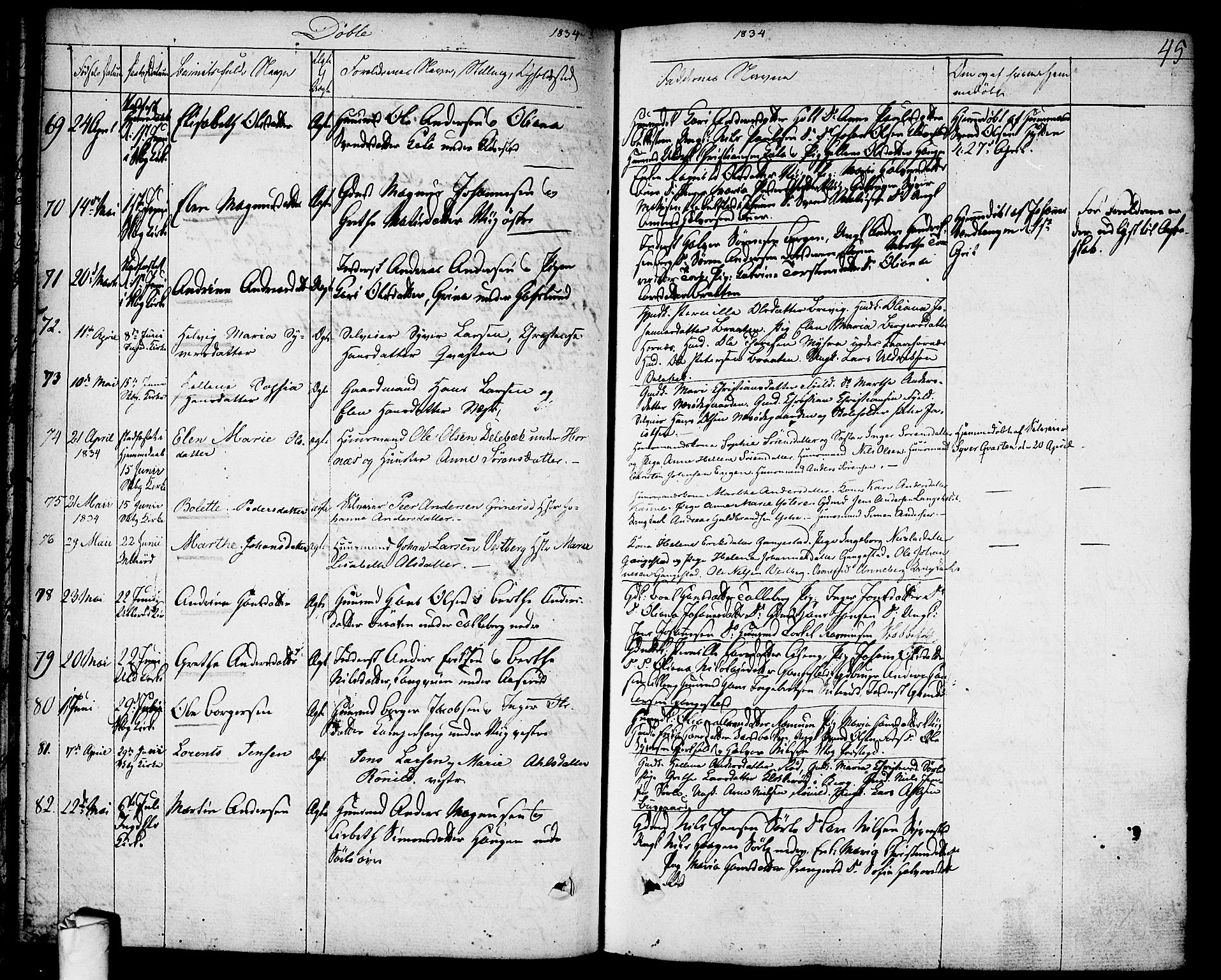 Skjeberg prestekontor Kirkebøker, AV/SAO-A-10923/F/Fa/L0005: Parish register (official) no. I 5, 1830-1845, p. 45