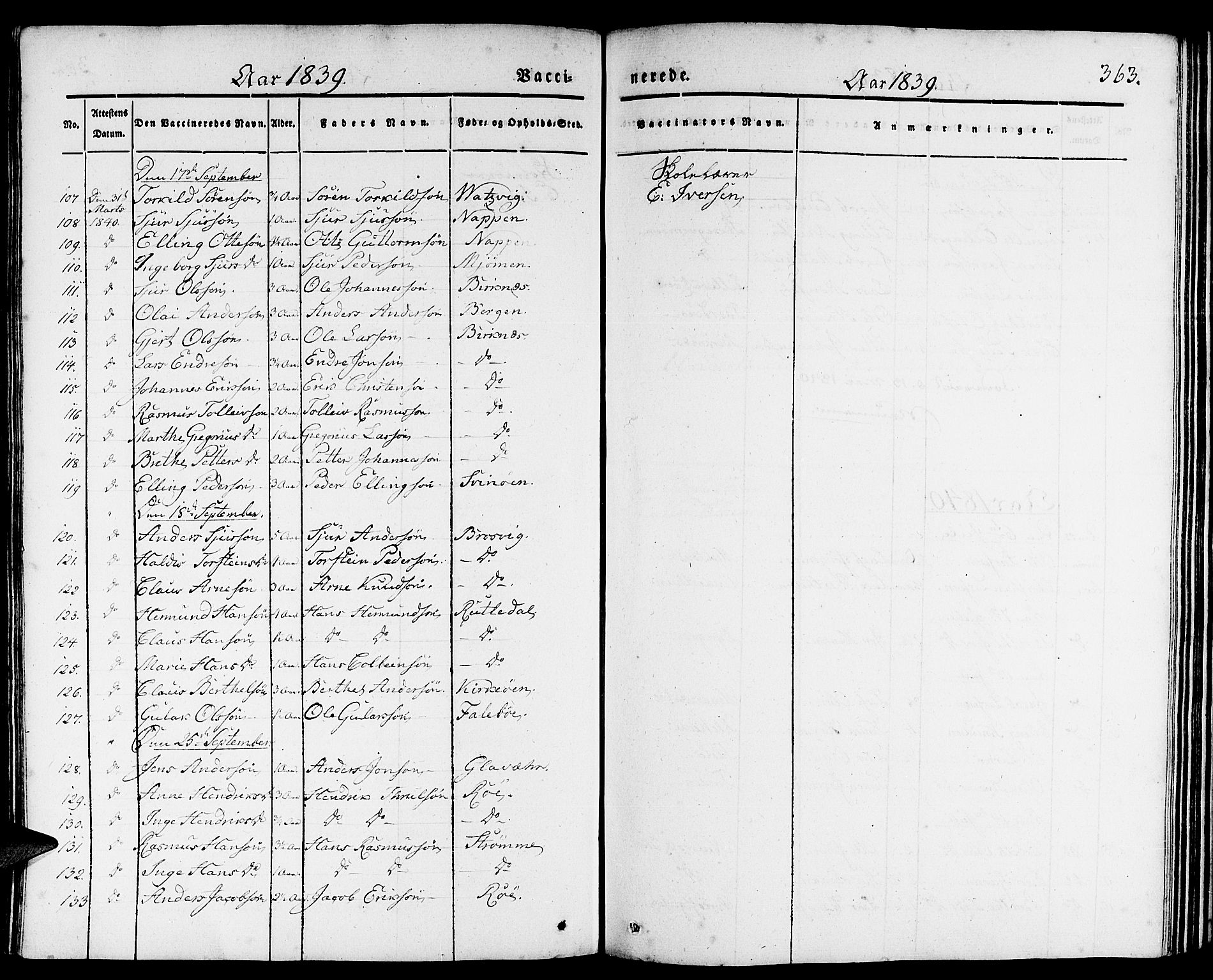 Gulen sokneprestembete, AV/SAB-A-80201/H/Haa/Haaa/L0020: Parish register (official) no. A 20, 1837-1847, p. 363