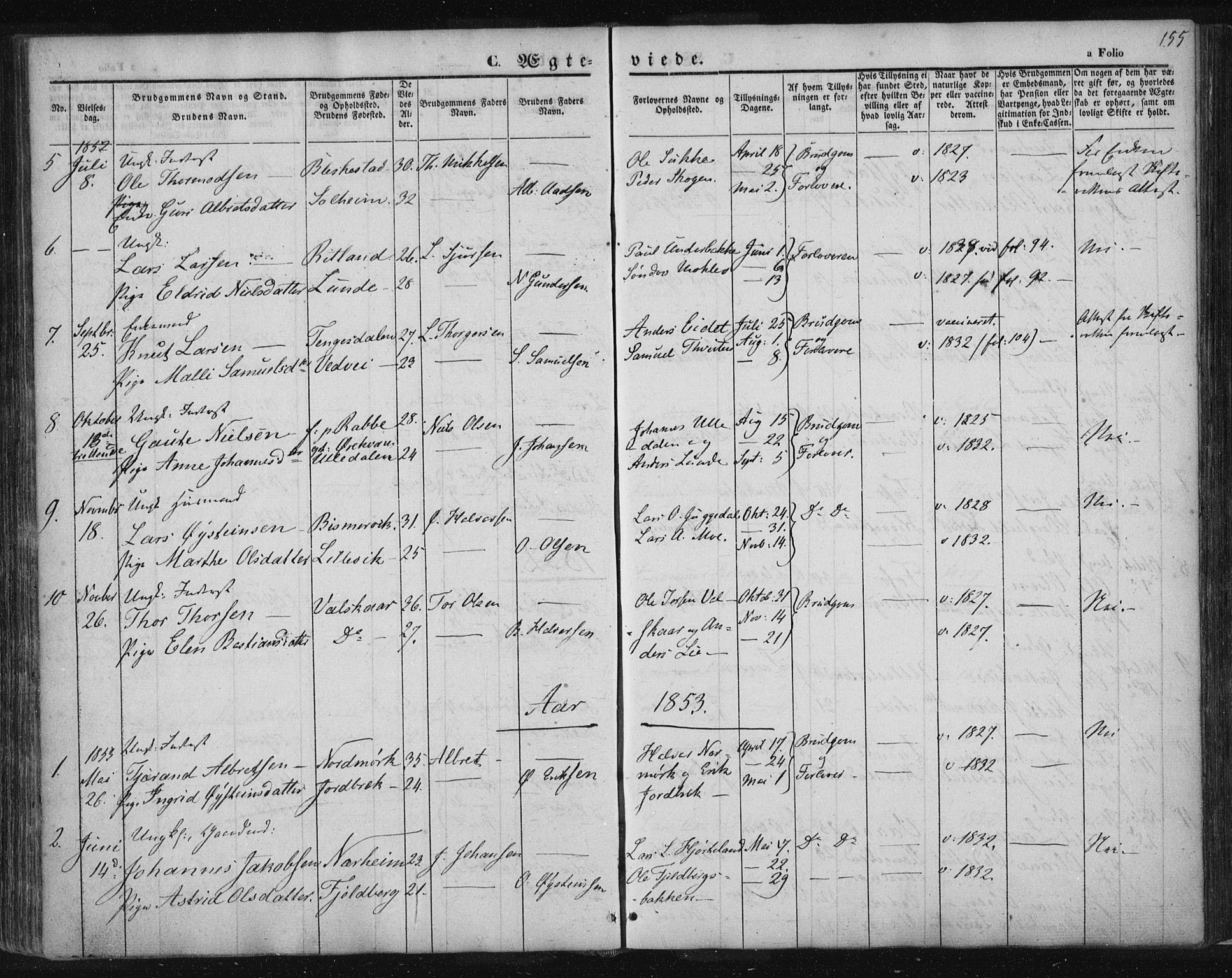Suldal sokneprestkontor, SAST/A-101845/01/IV/L0008: Parish register (official) no. A 8, 1836-1853, p. 155