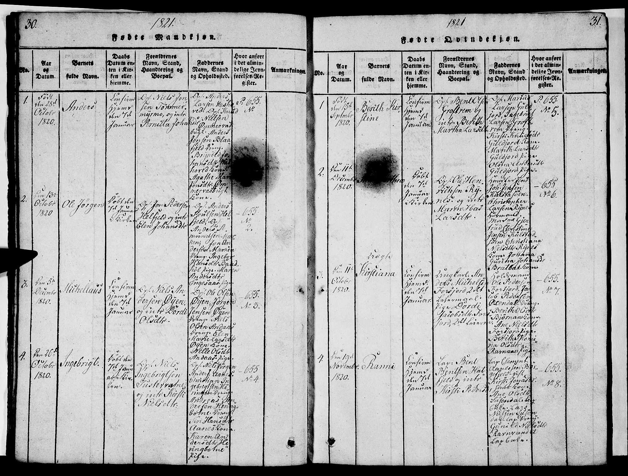 Ministerialprotokoller, klokkerbøker og fødselsregistre - Nordland, AV/SAT-A-1459/820/L0299: Parish register (copy) no. 820C01, 1820-1825, p. 30-31