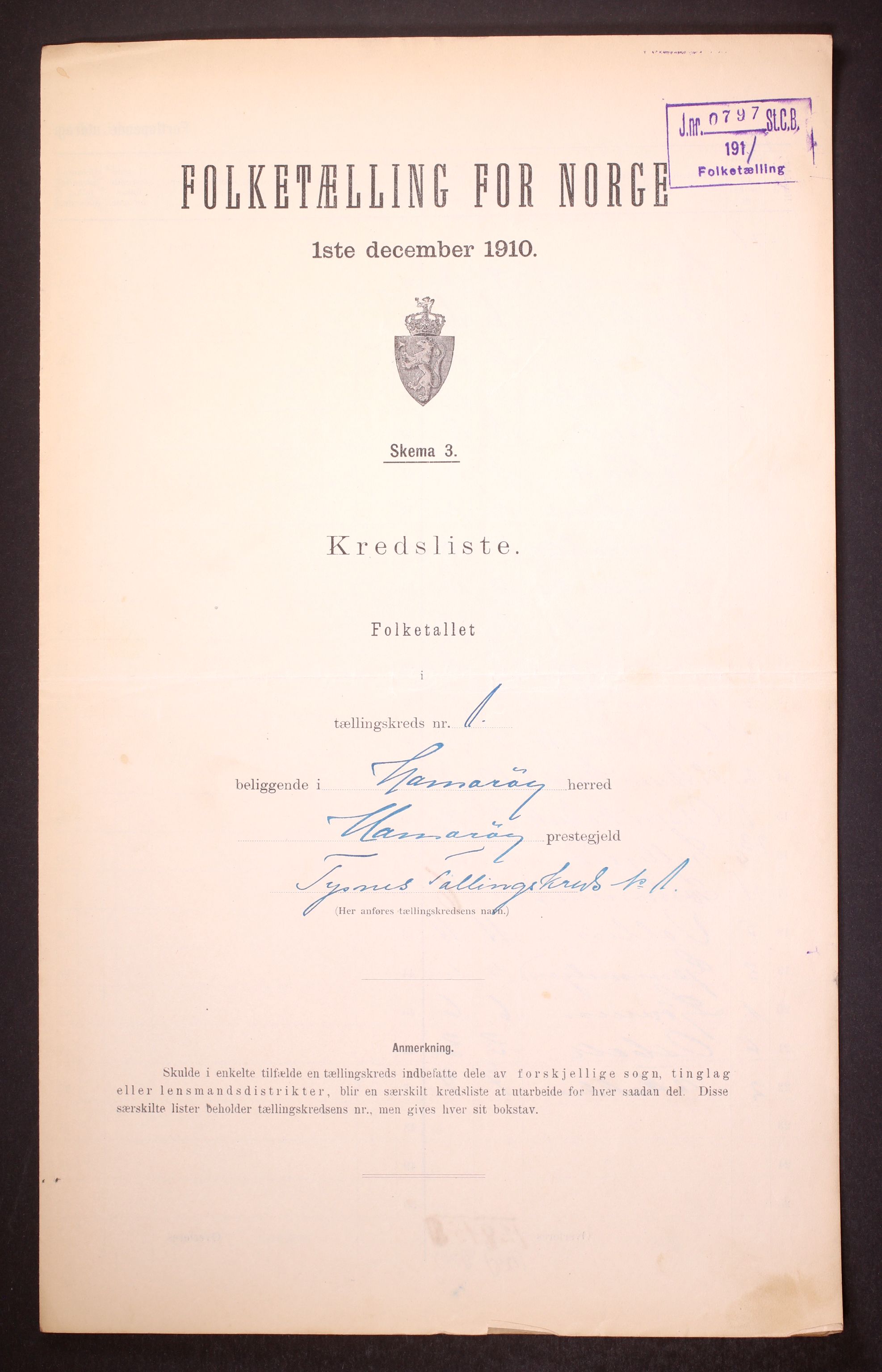 RA, 1910 census for Hamarøy, 1910, p. 4