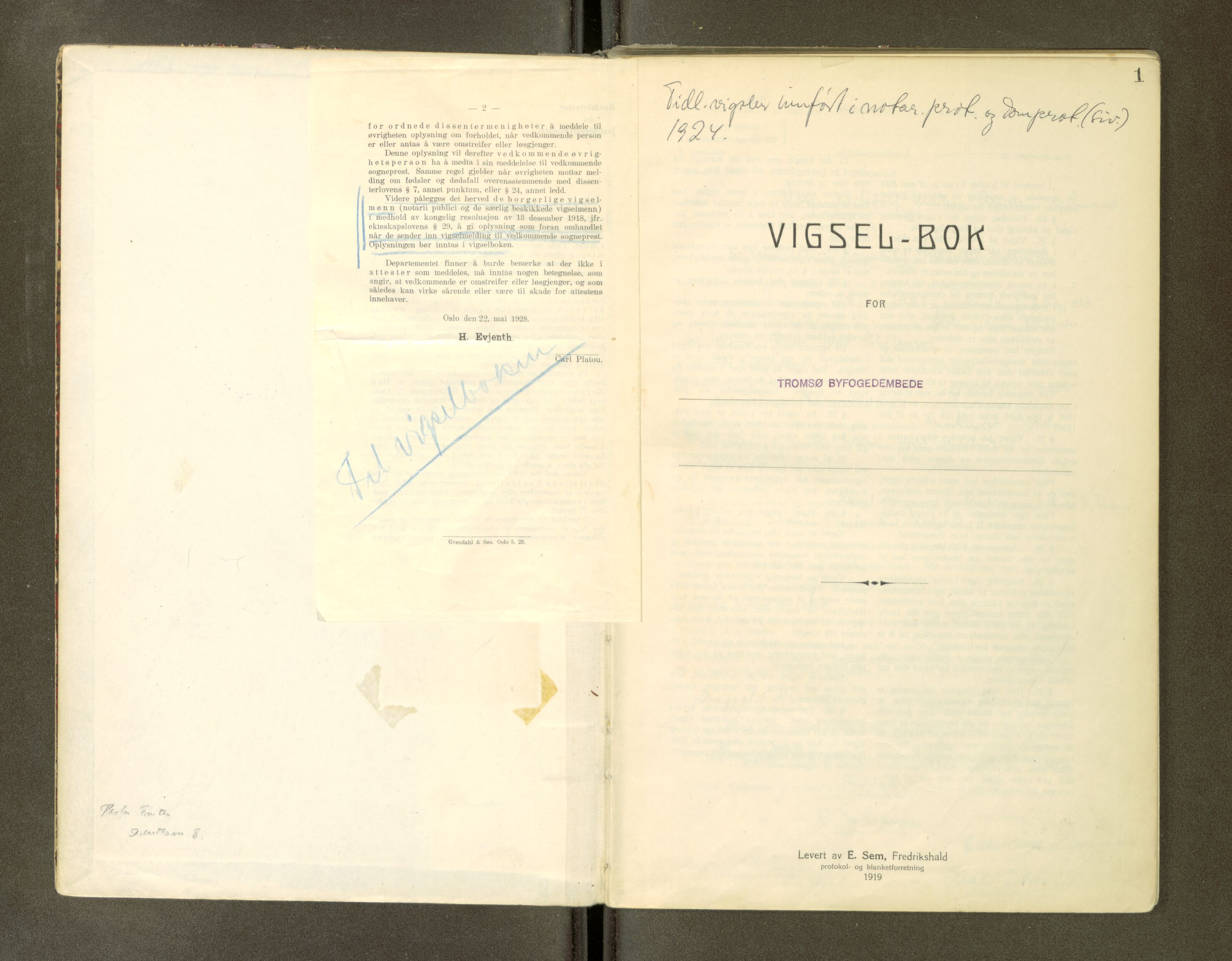 Tromsø byfogd/byrett, AV/SATØ-SATØ-0063/1/Ob/Obc/L0985: Vigselsbok, 1927-1942, p. 1