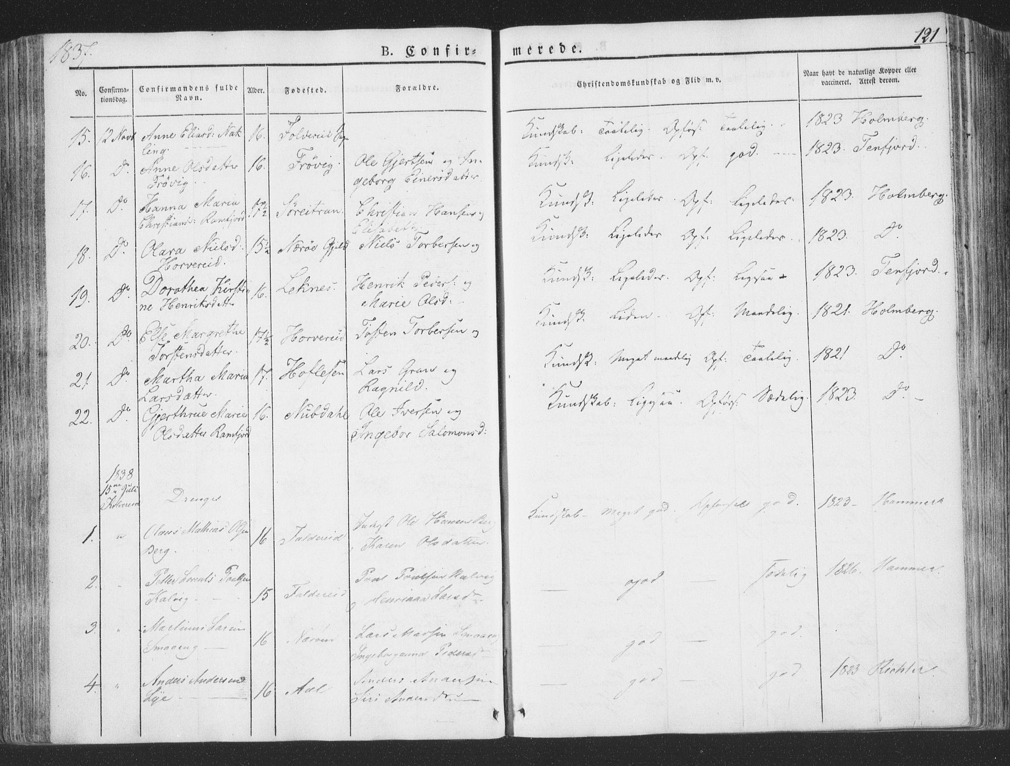 Ministerialprotokoller, klokkerbøker og fødselsregistre - Nord-Trøndelag, AV/SAT-A-1458/780/L0639: Parish register (official) no. 780A04, 1830-1844, p. 121