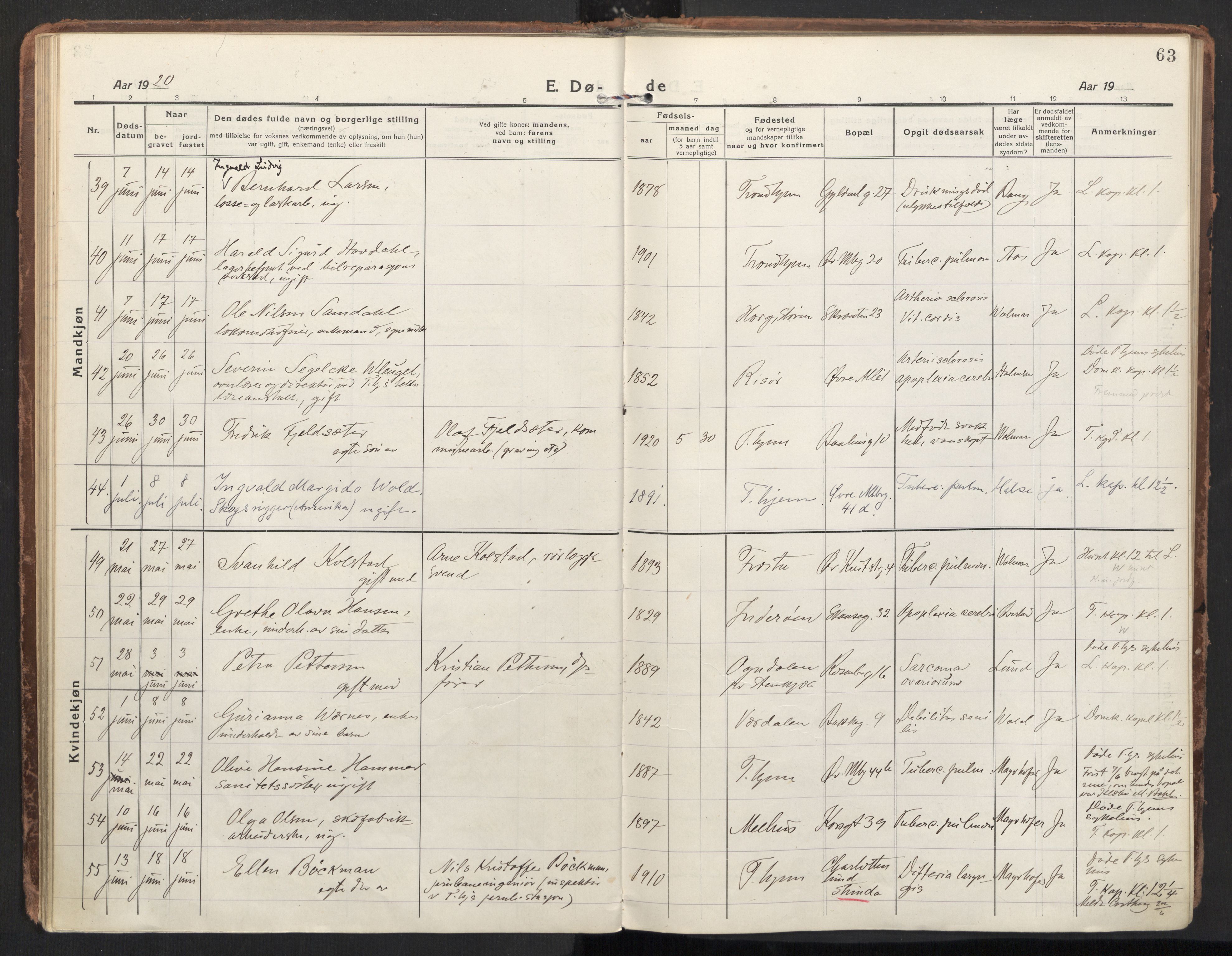 Ministerialprotokoller, klokkerbøker og fødselsregistre - Sør-Trøndelag, SAT/A-1456/604/L0207: Parish register (official) no. 604A27, 1917-1933, p. 63