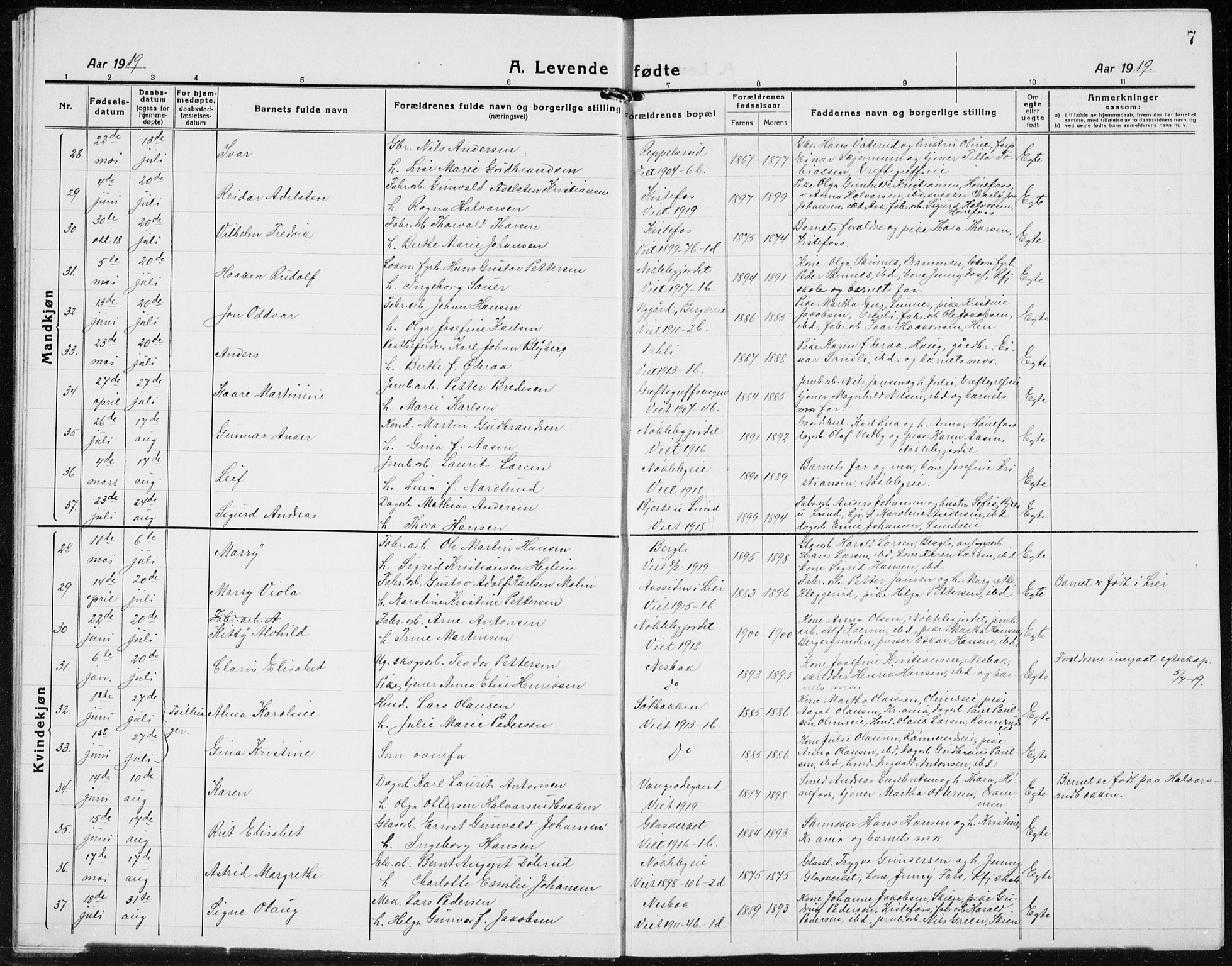 Jevnaker prestekontor, SAH/PREST-116/H/Ha/Hab/L0005: Parish register (copy) no. 5, 1919-1934, p. 7