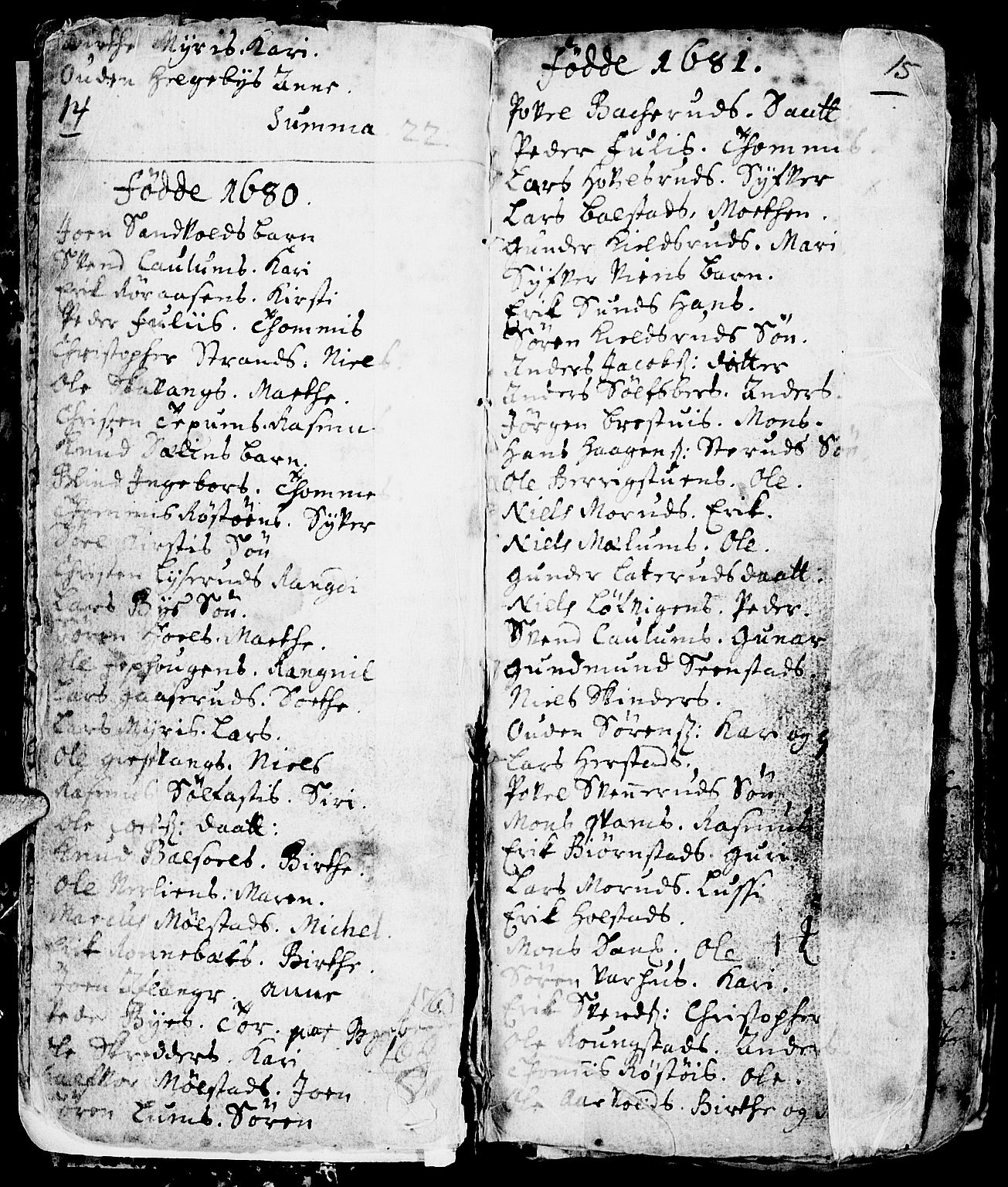 Nes prestekontor, Hedmark, AV/SAH-PREST-020/L/La/L0001: Parish register (copy) no. 1, 1663-1784, p. 14-15