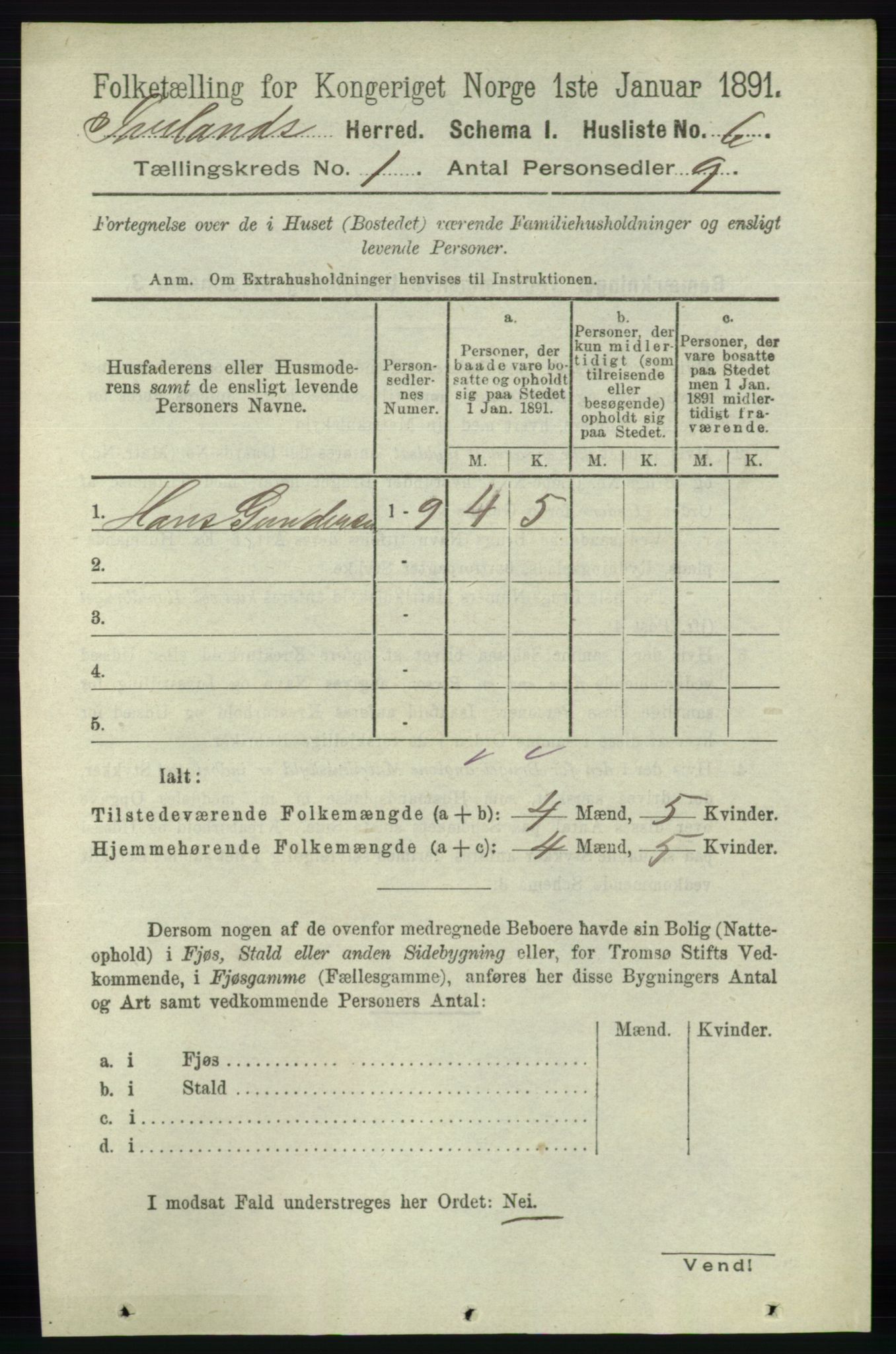 RA, 1891 census for 0935 Iveland, 1891, p. 20