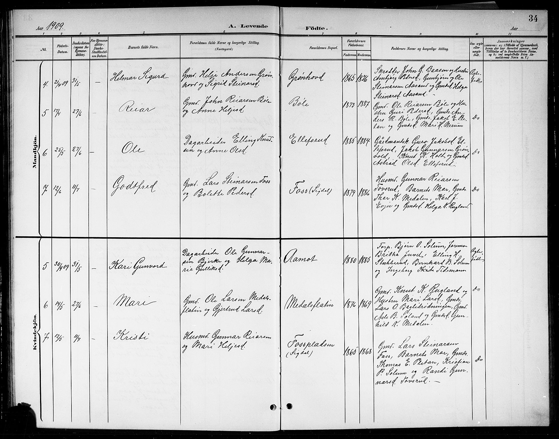 Sigdal kirkebøker, SAKO/A-245/G/Gb/L0003: Parish register (copy) no. II 3, 1901-1916, p. 34