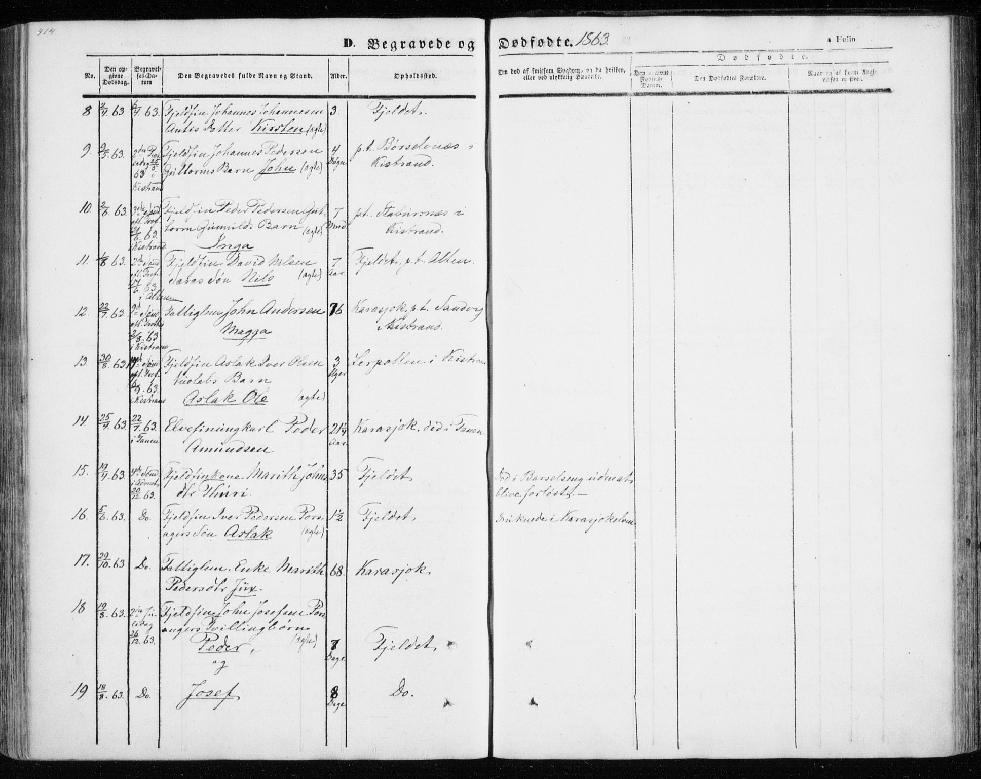 Kistrand/Porsanger sokneprestembete, SATØ/S-1351/H/Ha/L0012.kirke: Parish register (official) no. 12, 1843-1871, p. 414-415