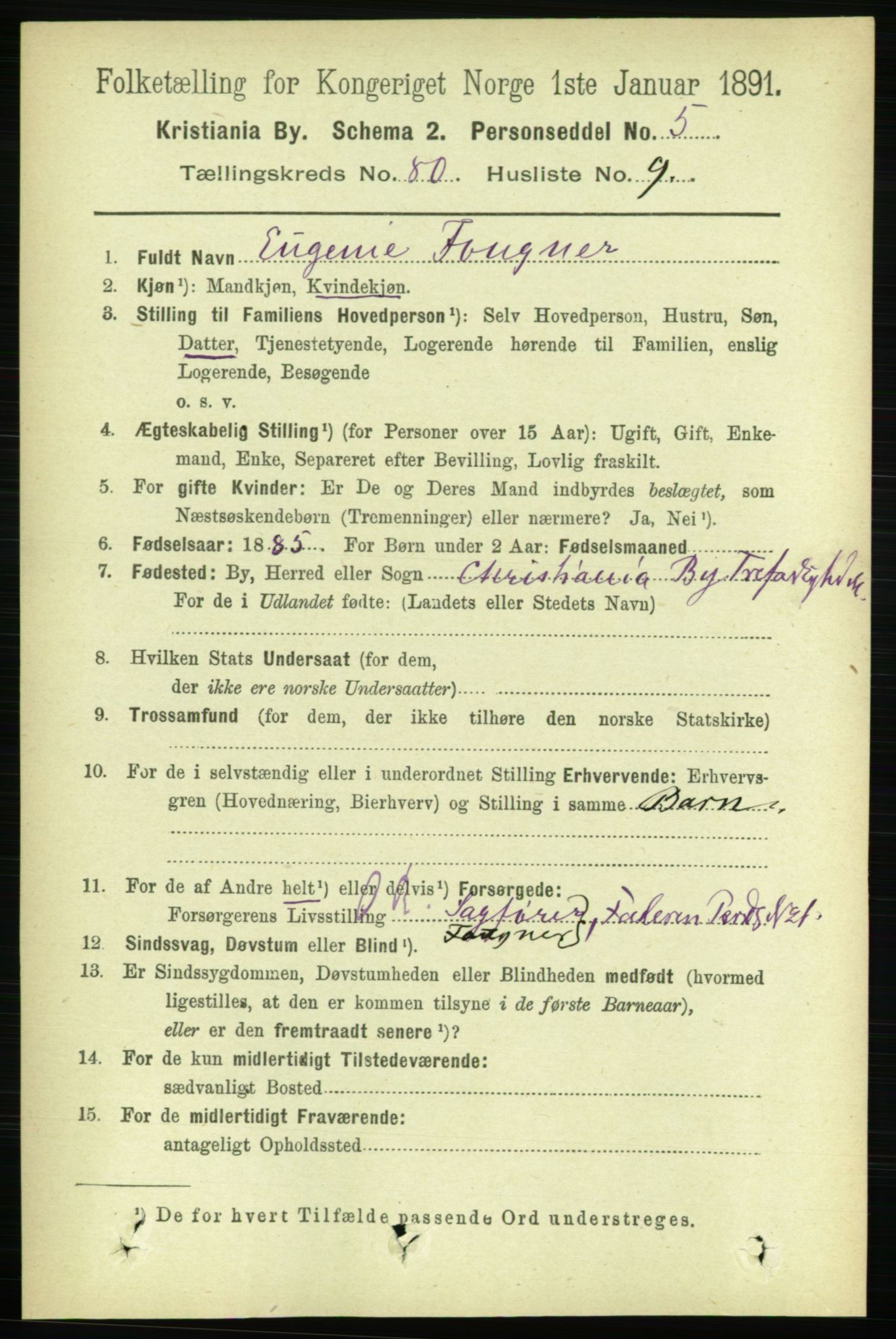 RA, 1891 census for 0301 Kristiania, 1891, p. 41396