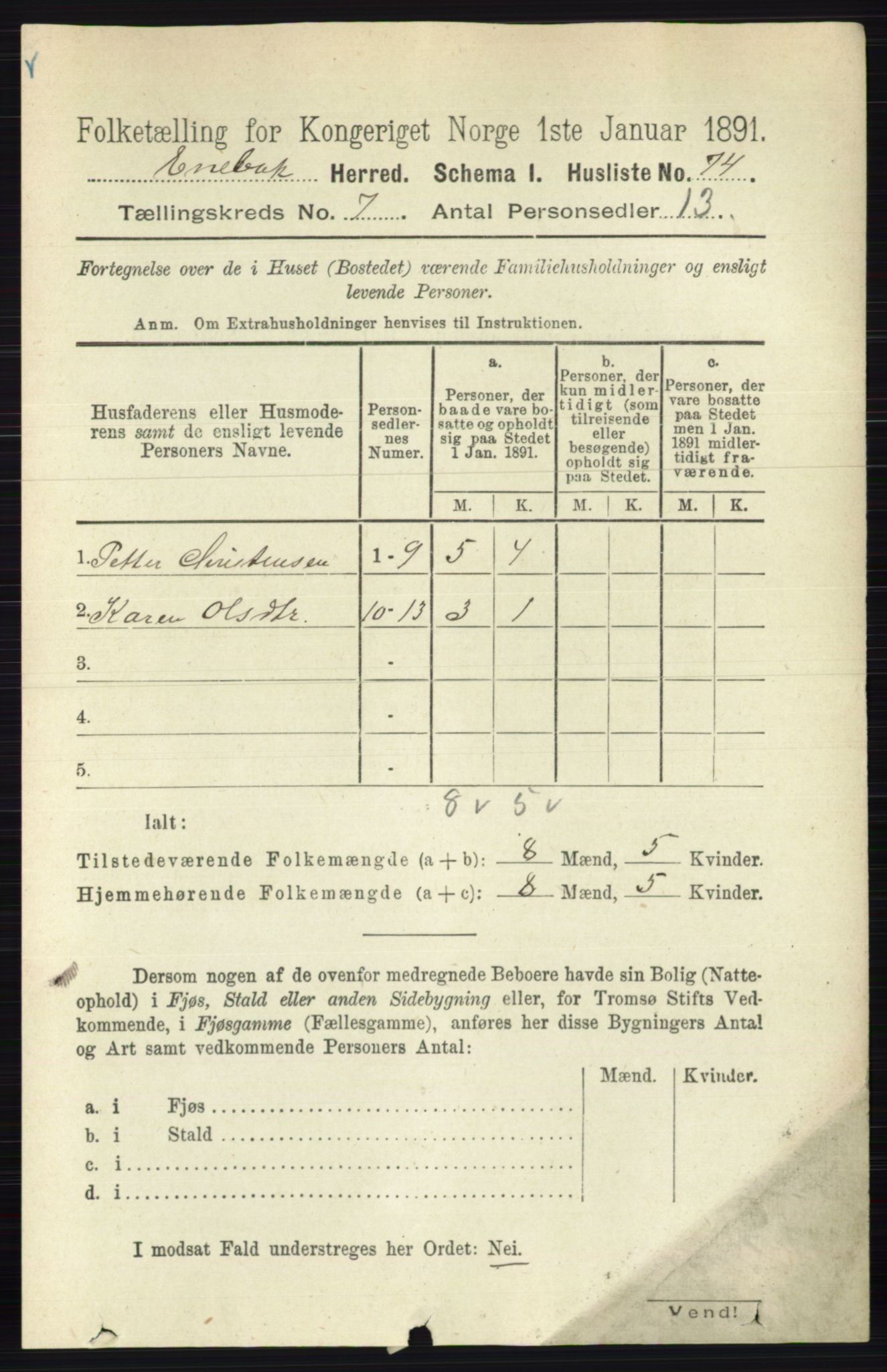 RA, 1891 census for 0229 Enebakk, 1891, p. 3560