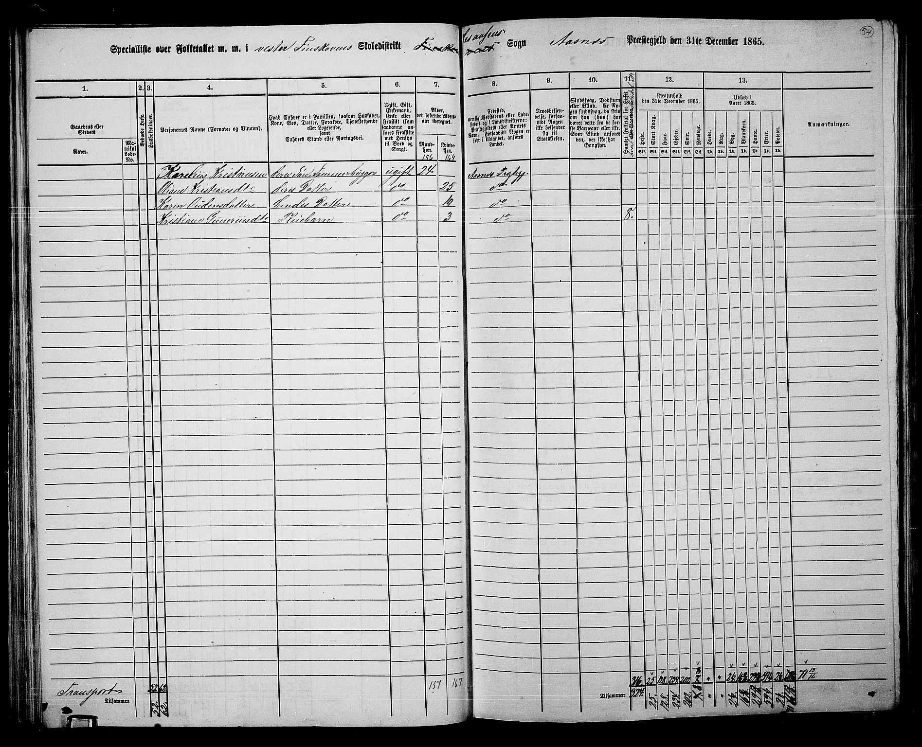 RA, 1865 census for Åsnes, 1865, p. 50