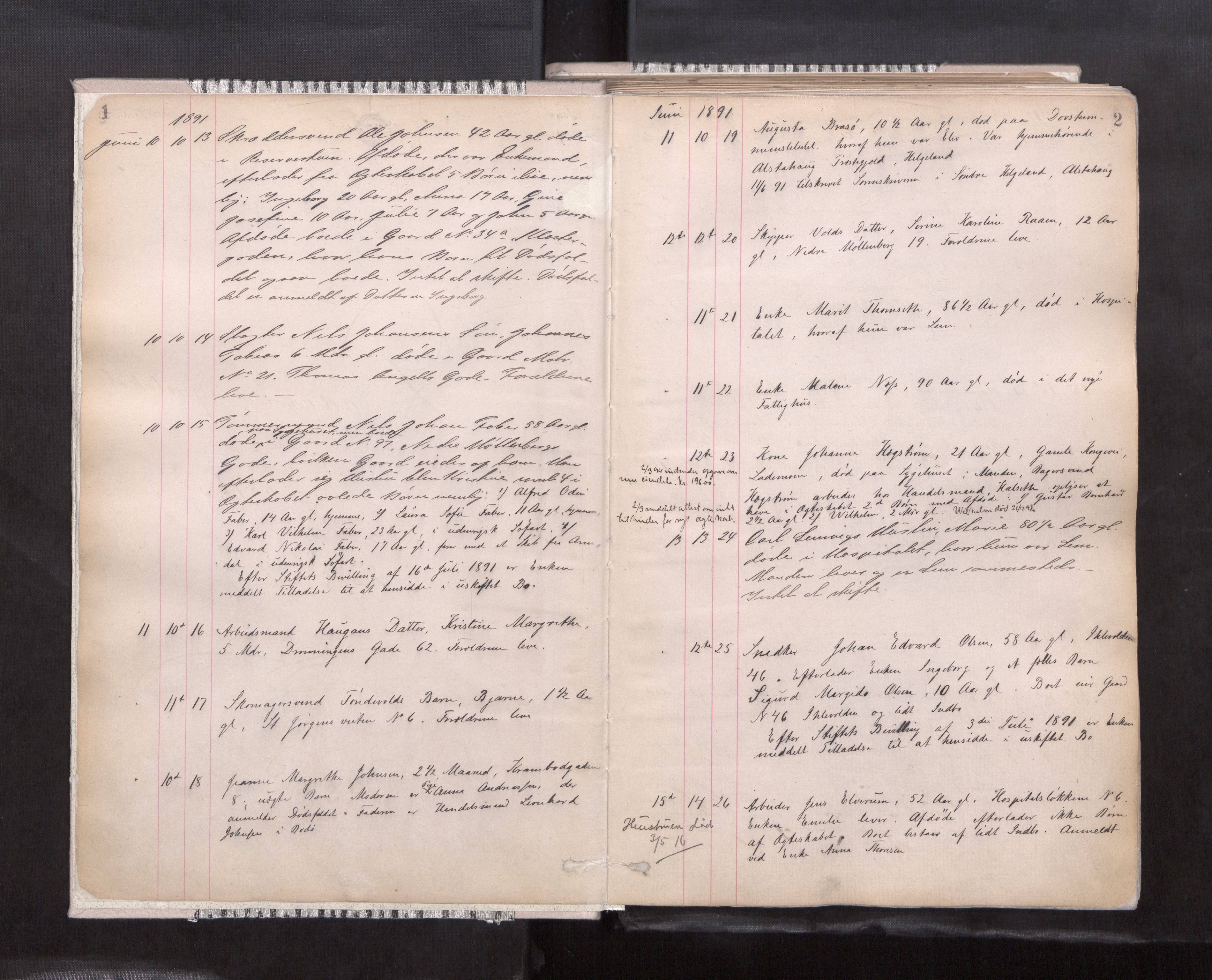 Trondheim byfogd, AV/SAT-A-0003/1/3/3L/L0004: Dødsanmeldelsesprotokoll, 1891-1897, p. 1-2