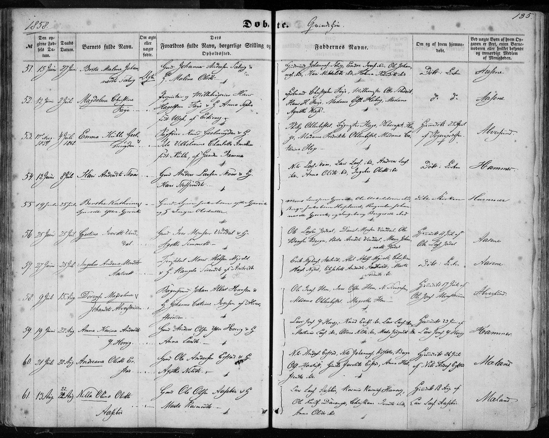 Hamre sokneprestembete, SAB/A-75501/H/Ha/Haa/Haaa/L0014: Parish register (official) no. A 14, 1858-1872, p. 135