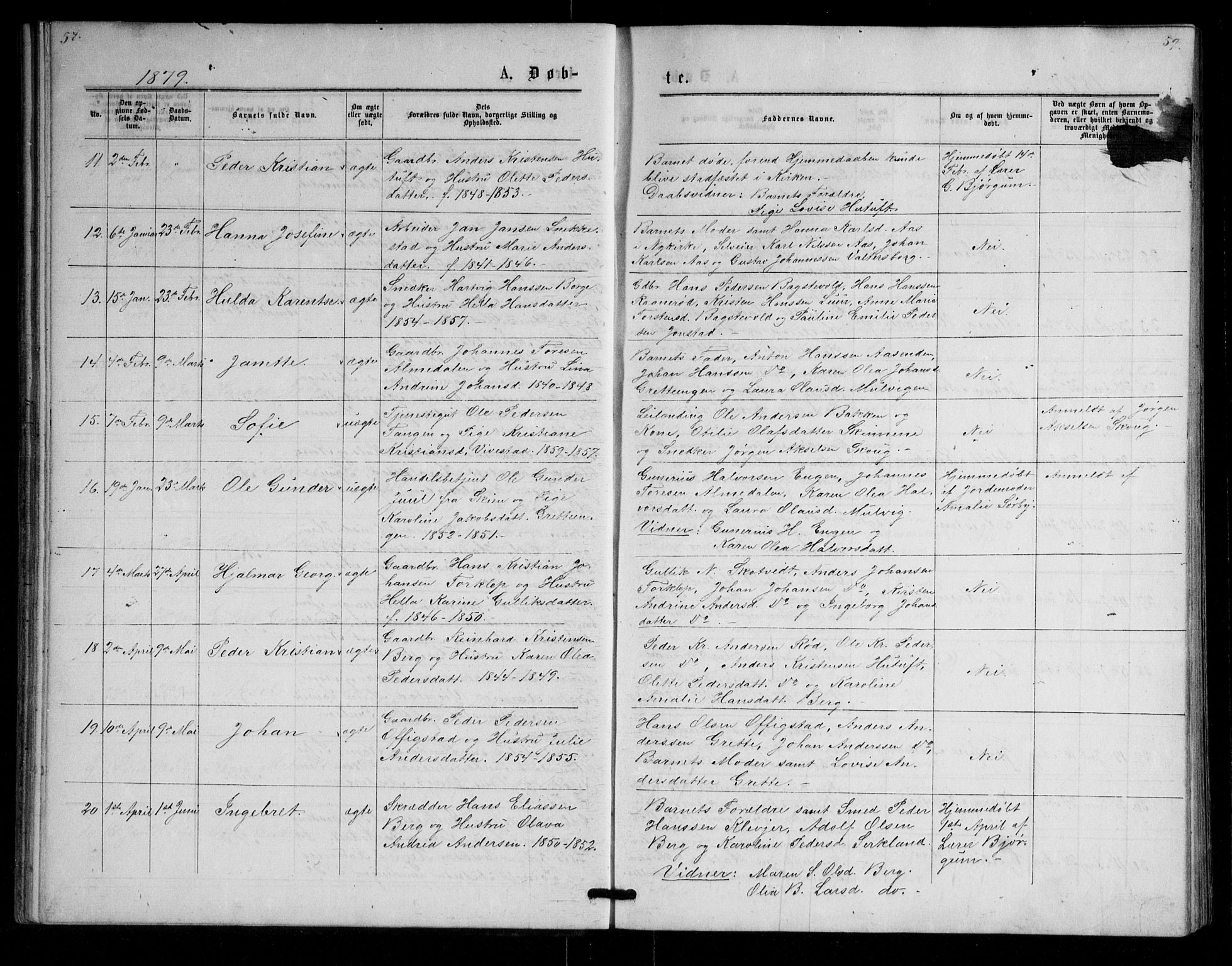 Våle kirkebøker, AV/SAKO-A-334/G/Ga/L0004a: Parish register (copy) no. I 4, 1874-1893, p. 58-59