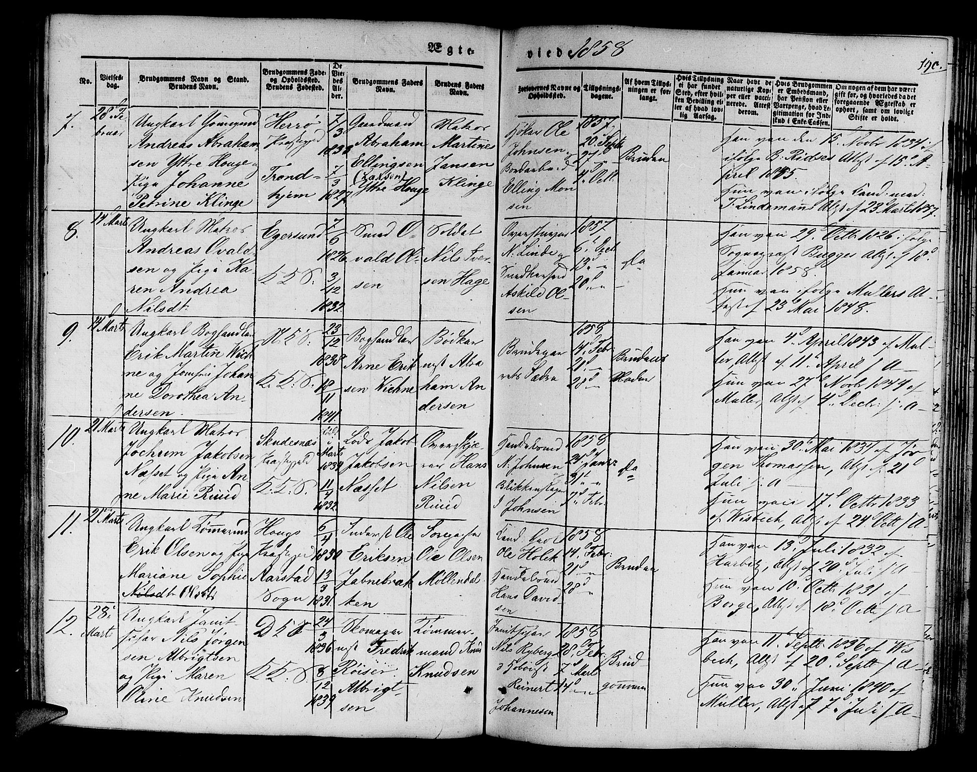 Korskirken sokneprestembete, SAB/A-76101/H/Hab: Parish register (copy) no. D 1, 1840-1867, p. 190