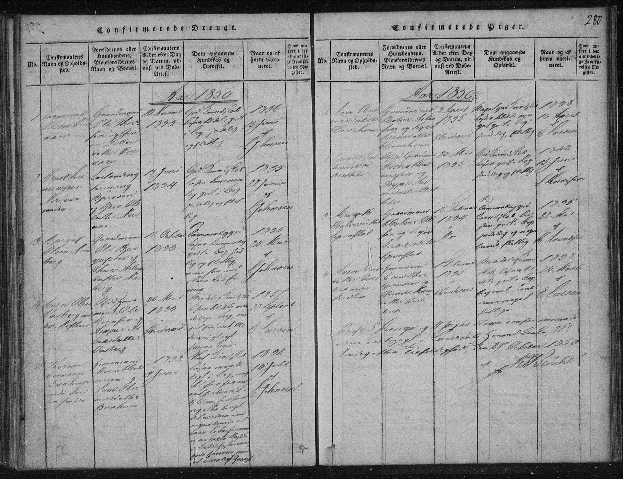 Lårdal kirkebøker, SAKO/A-284/F/Fc/L0001: Parish register (official) no. III 1, 1815-1860, p. 280