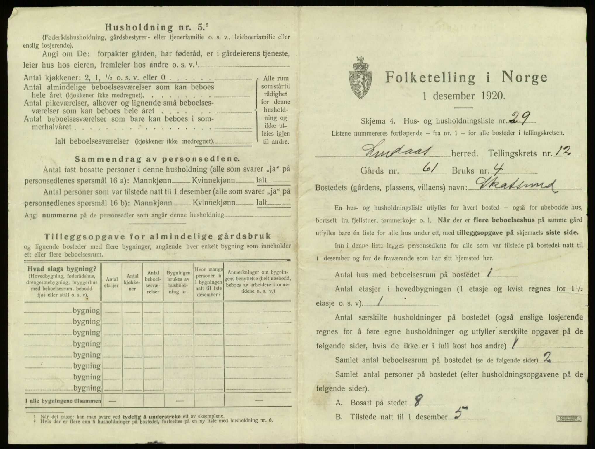 SAB, 1920 census for Lindås, 1920, p. 822