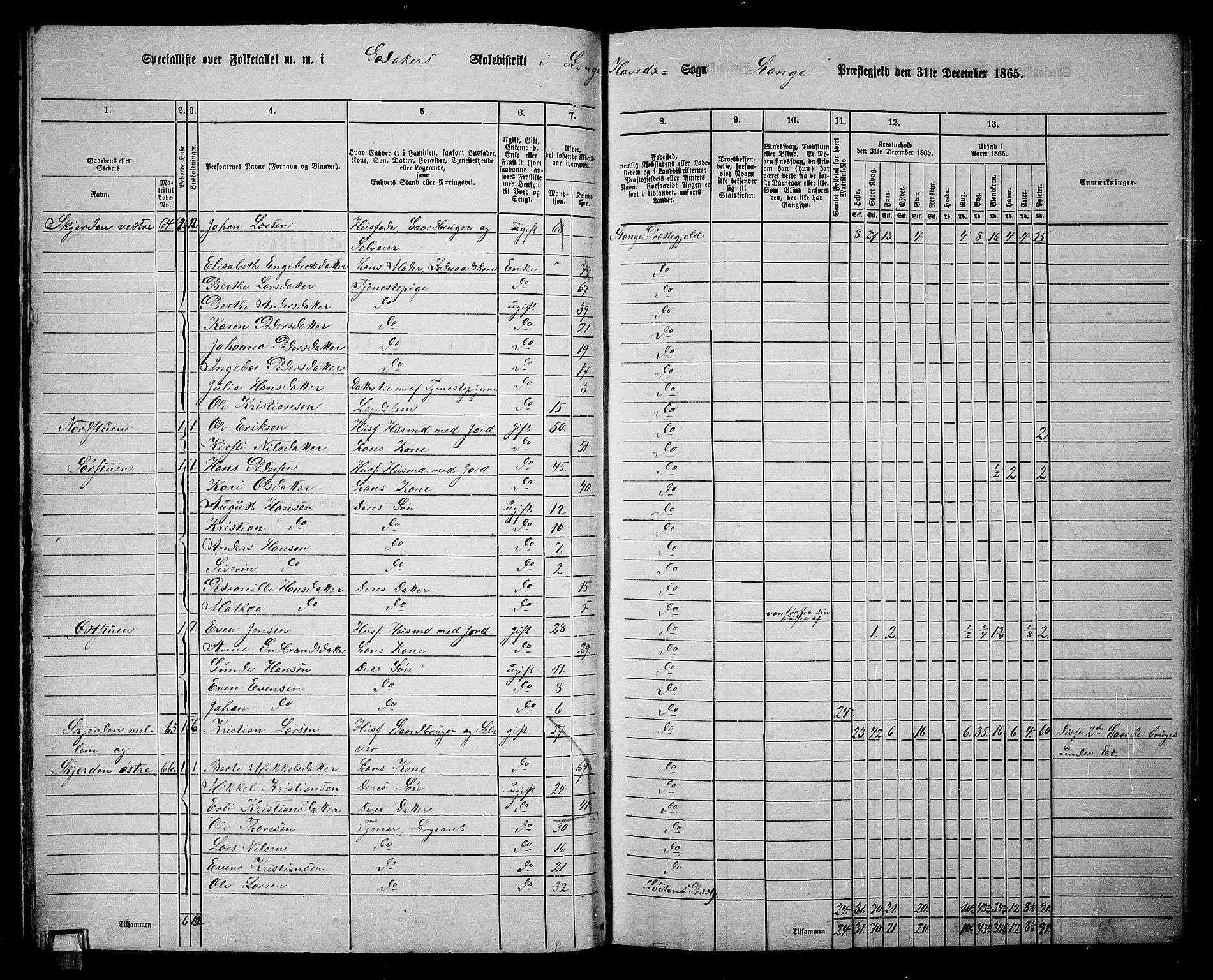 RA, 1865 census for Stange, 1865, p. 80