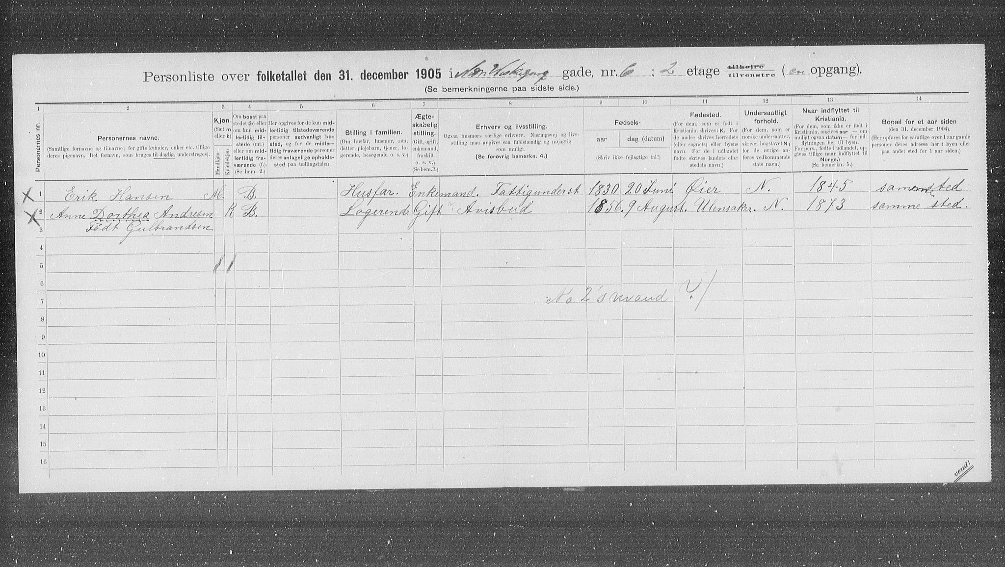 OBA, Municipal Census 1905 for Kristiania, 1905, p. 36545