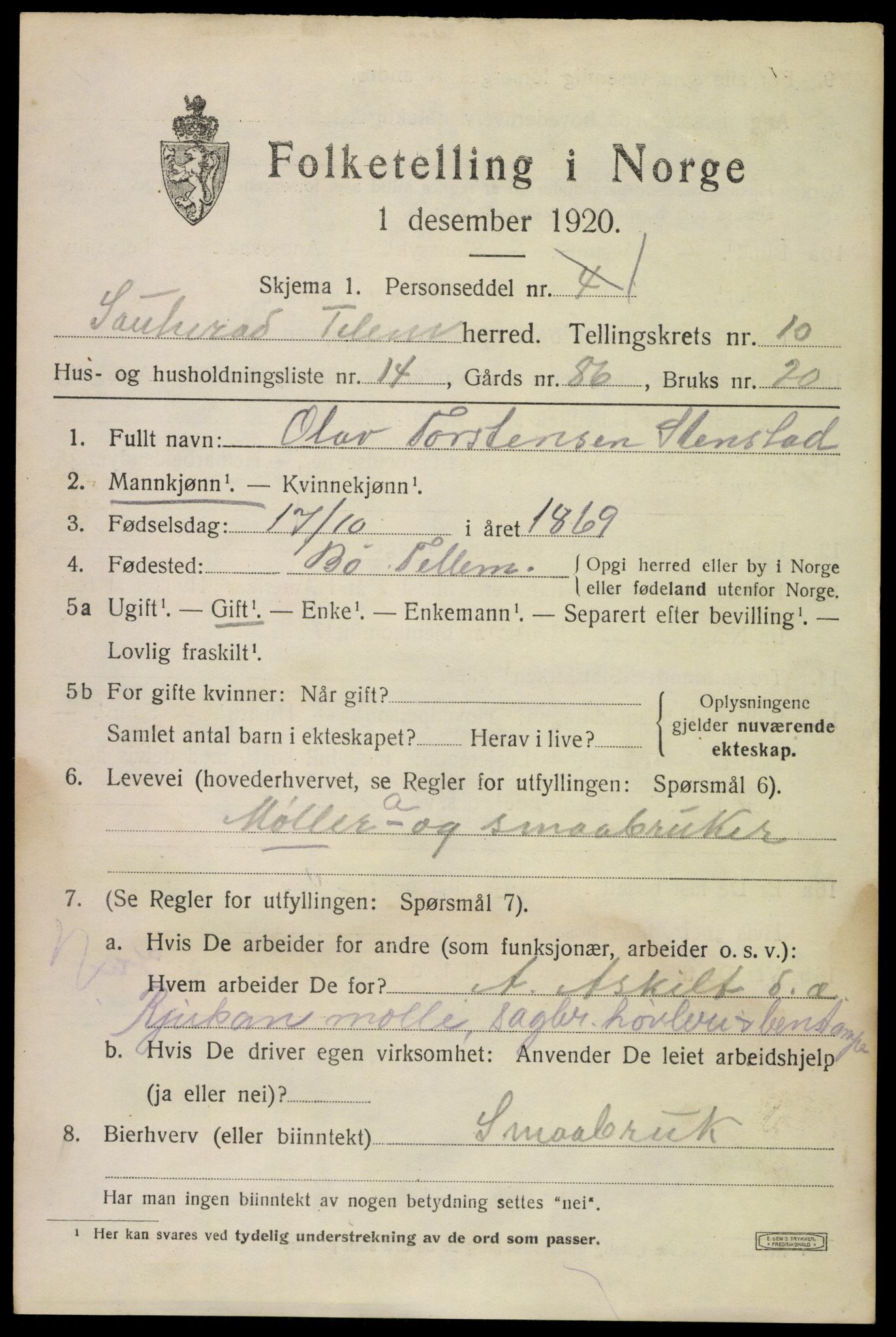 SAKO, 1920 census for Sauherad, 1920, p. 7517