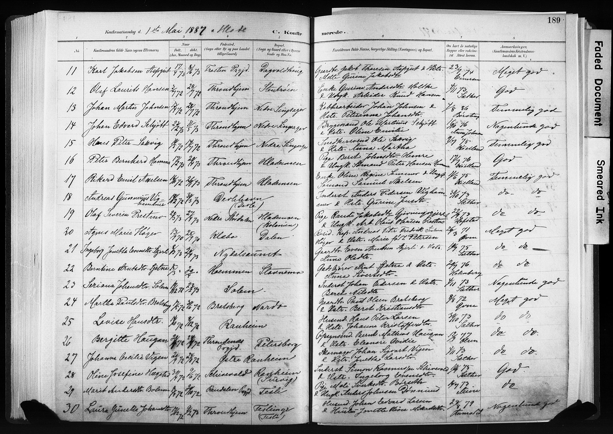 Ministerialprotokoller, klokkerbøker og fødselsregistre - Sør-Trøndelag, AV/SAT-A-1456/606/L0300: Parish register (official) no. 606A15, 1886-1893, p. 189