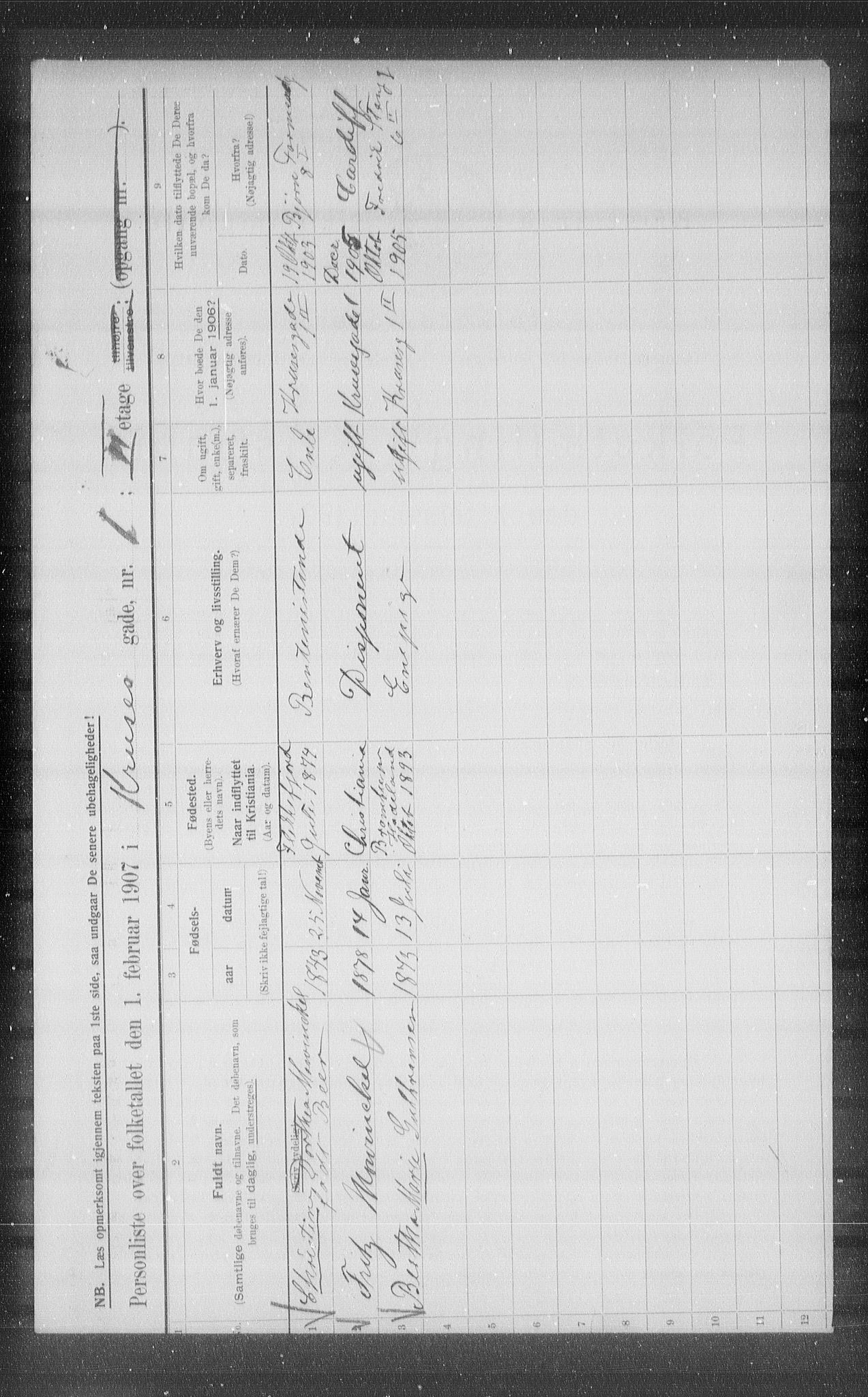 OBA, Municipal Census 1907 for Kristiania, 1907, p. 28053