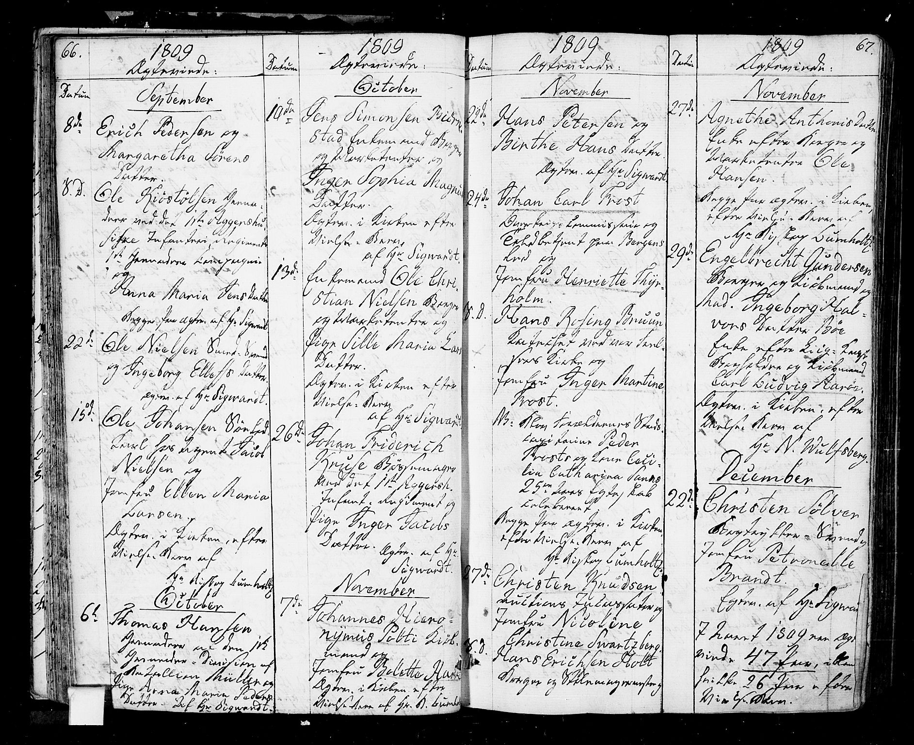 Oslo domkirke Kirkebøker, SAO/A-10752/F/Fa/L0006: Parish register (official) no. 6, 1807-1817, p. 66-67