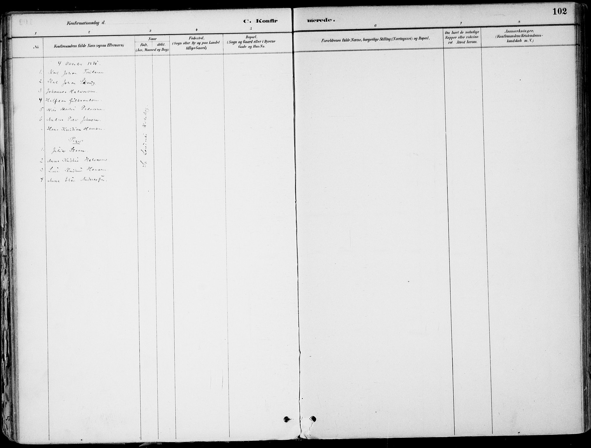 Larvik kirkebøker, AV/SAKO-A-352/F/Fb/L0004: Parish register (official) no. II 4, 1884-1902, p. 102