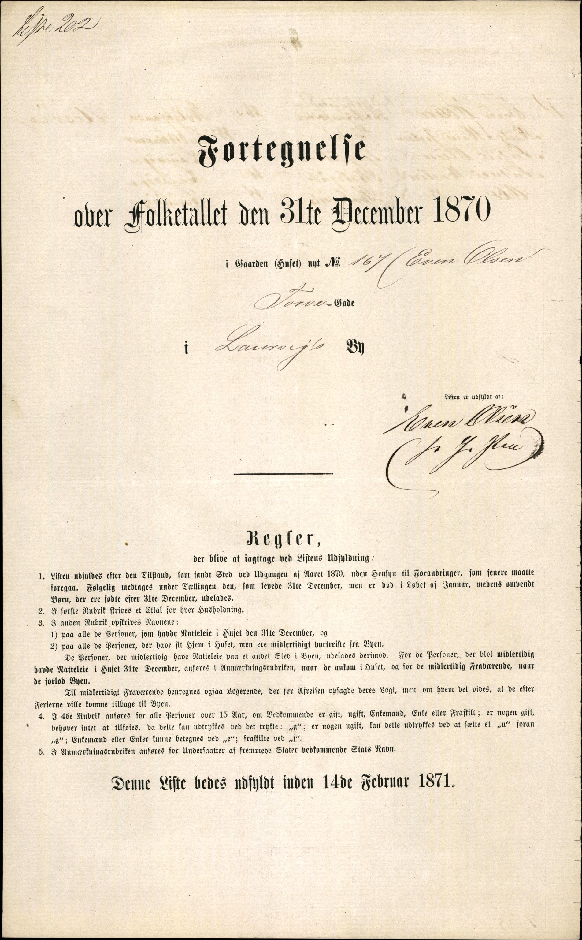 RA, 1870 census for 0707 Larvik, 1870, p. 421