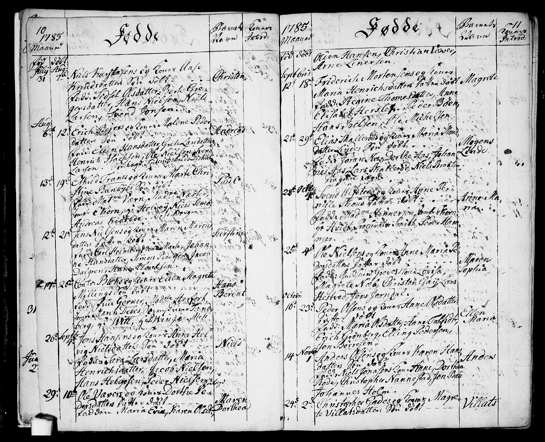 Moss prestekontor Kirkebøker, SAO/A-2003/F/Fa/L0004: Parish register (official) no. I 4, 1784-1808, p. 10-11