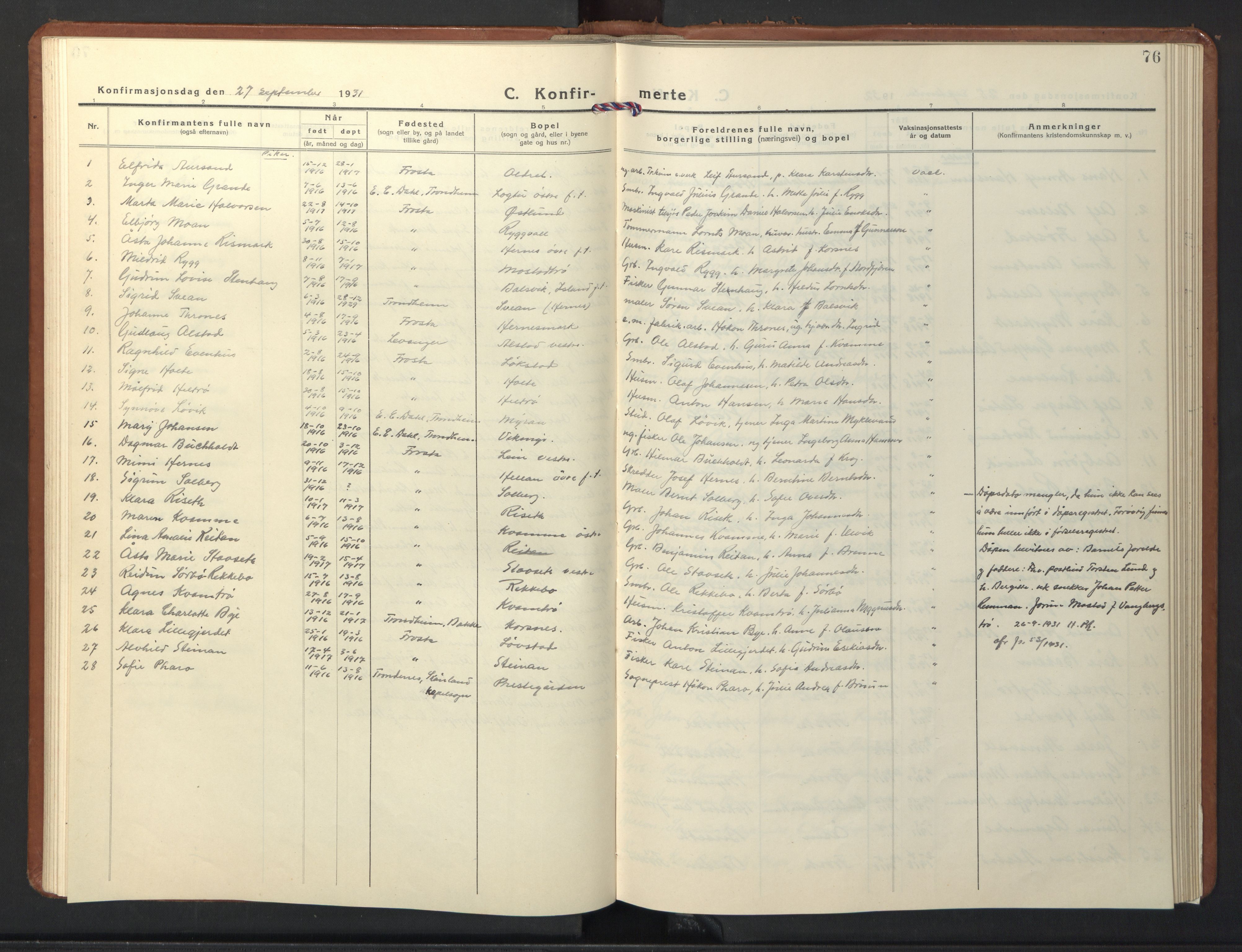Ministerialprotokoller, klokkerbøker og fødselsregistre - Nord-Trøndelag, SAT/A-1458/713/L0125: Parish register (copy) no. 713C02, 1931-1941, p. 76
