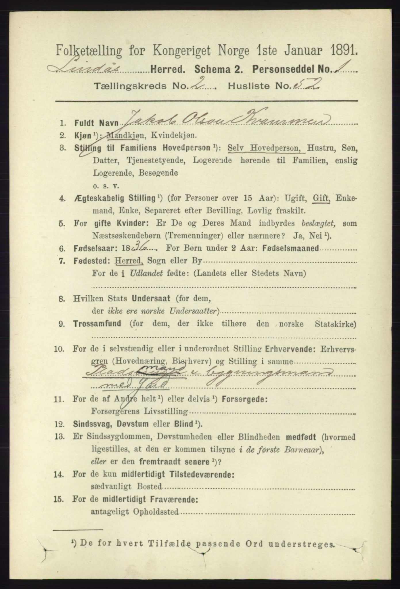 RA, 1891 census for 1263 Lindås, 1891, p. 748